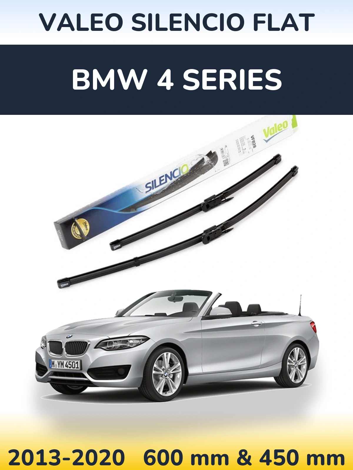 Sada předních stěračů Valeo Silencio Flat 600 a 450 mm pro BMW 4 Series 2013-2020