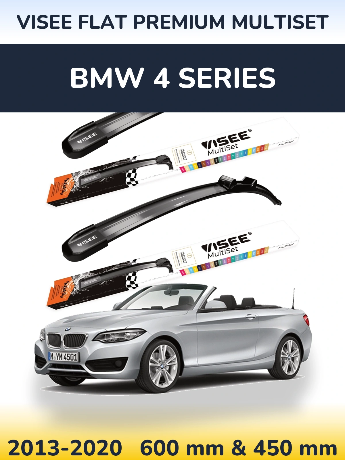 Sada předních stěračů VISEE FLAT PREMIUM MultiSet 600 a 450 mm pro BMW 4 Series 2013-2020