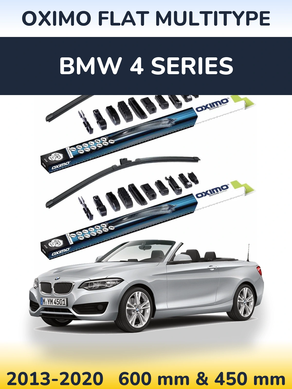 Sada předních stěračů Oximo Flat MultiType 600 a 450 mm pro BMW 4 Series 2013-2020