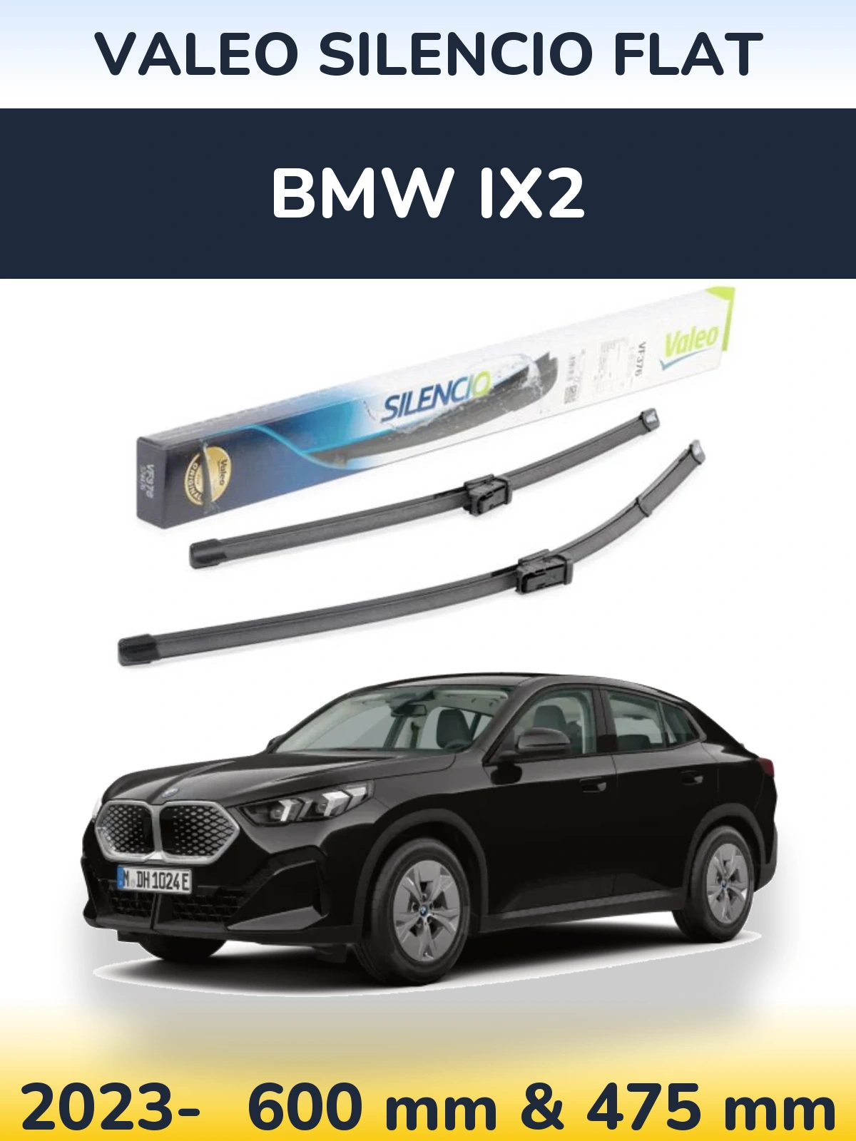 Sada předních stěračů Valeo Silencio Flat 600 a 475 mm pro BMW iX2 2023-2026
