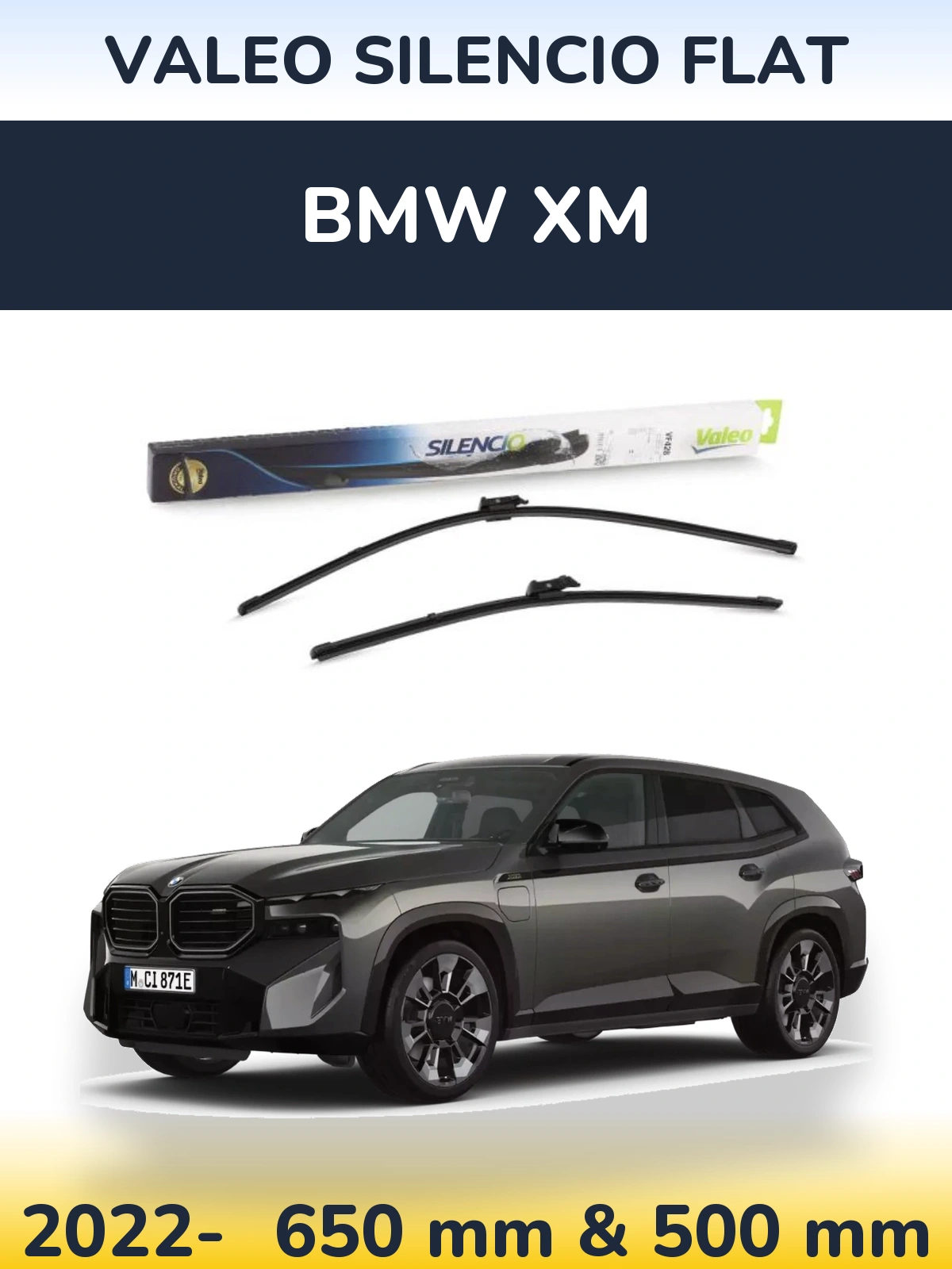 Sada předních stěračů Valeo Silencio Flat 650 a 500 mm pro BMW XM 2022-2026