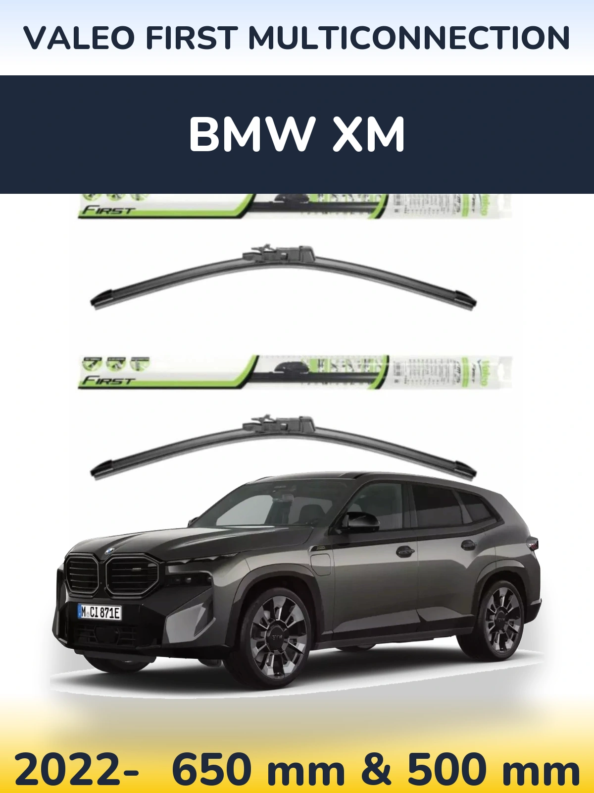 Sada předních stěračů Valeo First MultiConnection 650 a 500 mm pro BMW XM 2022-2026