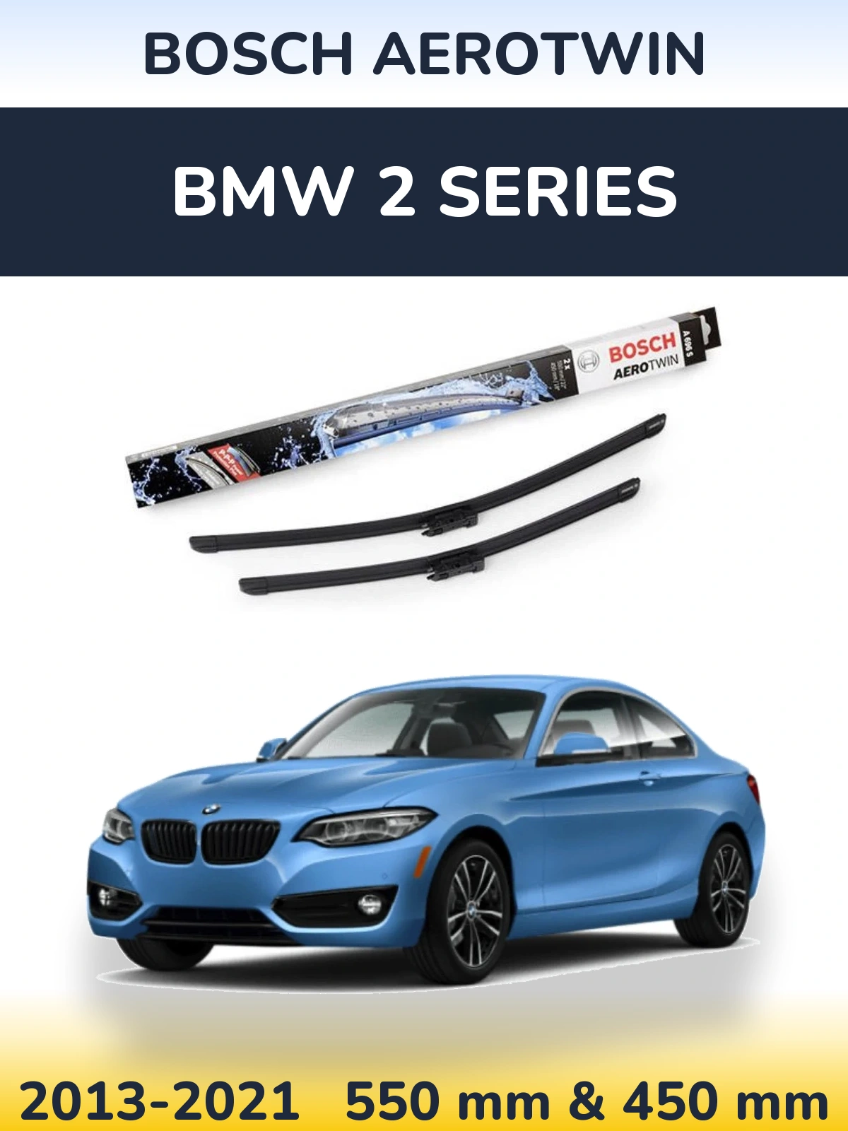 Sada předních stěračů BOSCH AeroTwin 550 a 450 mm pro BMW 2 Series 2013-2021