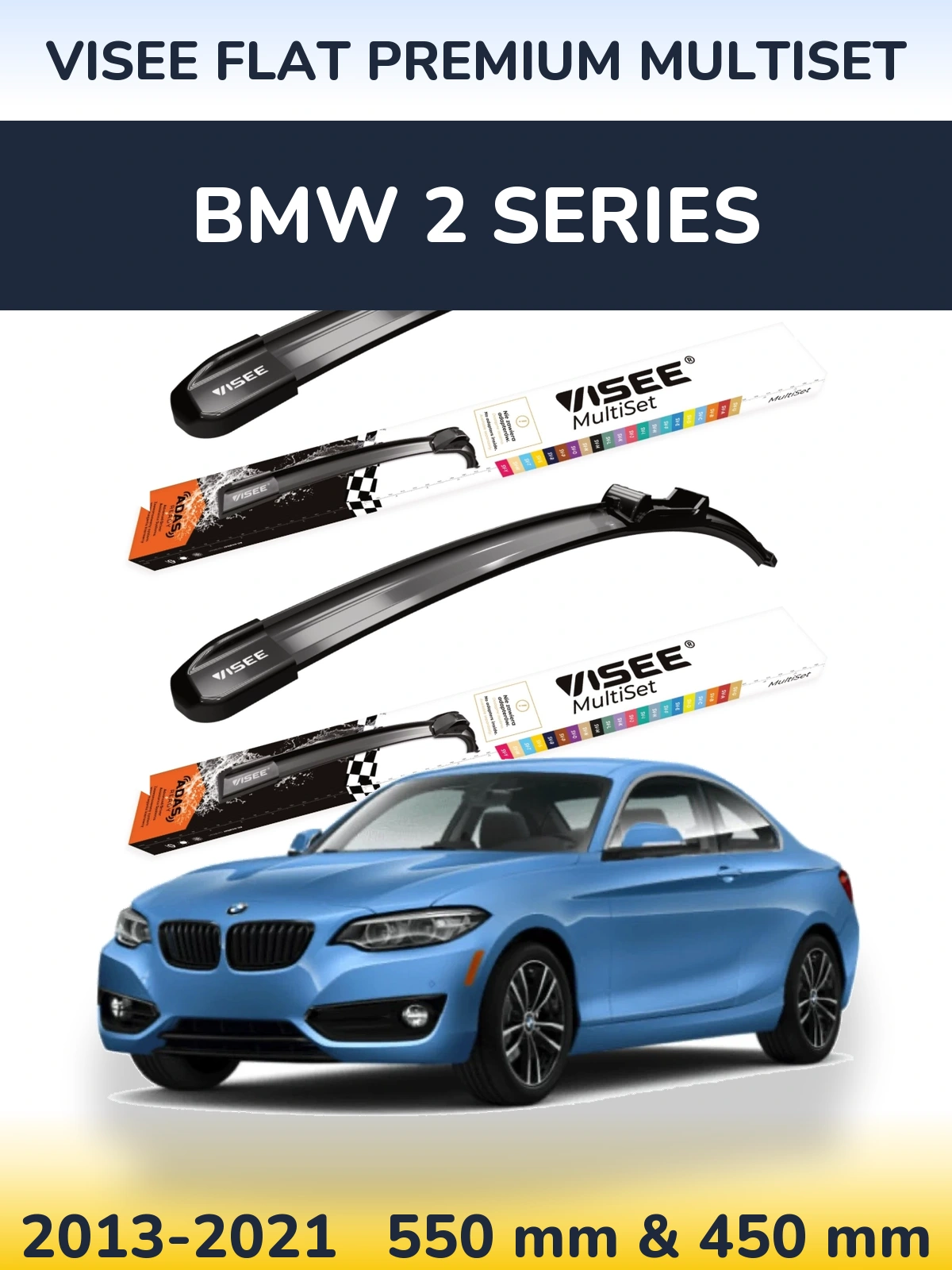 Sada předních stěračů VISEE FLAT PREMIUM MultiSet 550 a 450 mm pro BMW 2 Series 2013-2021
