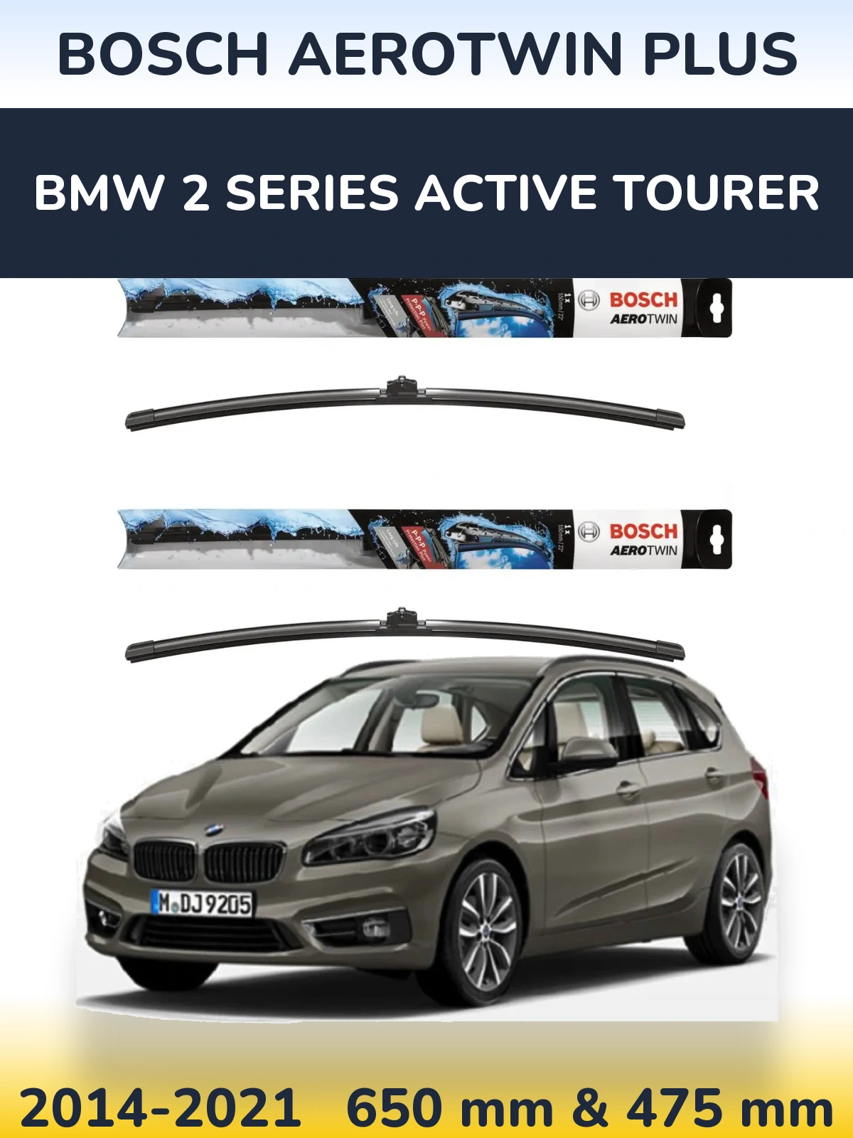 Sada předních stěračů BOSCH AeroTwin Plus 650 a 475 mm pro BMW 2 Series Active Tourer 2014-2021