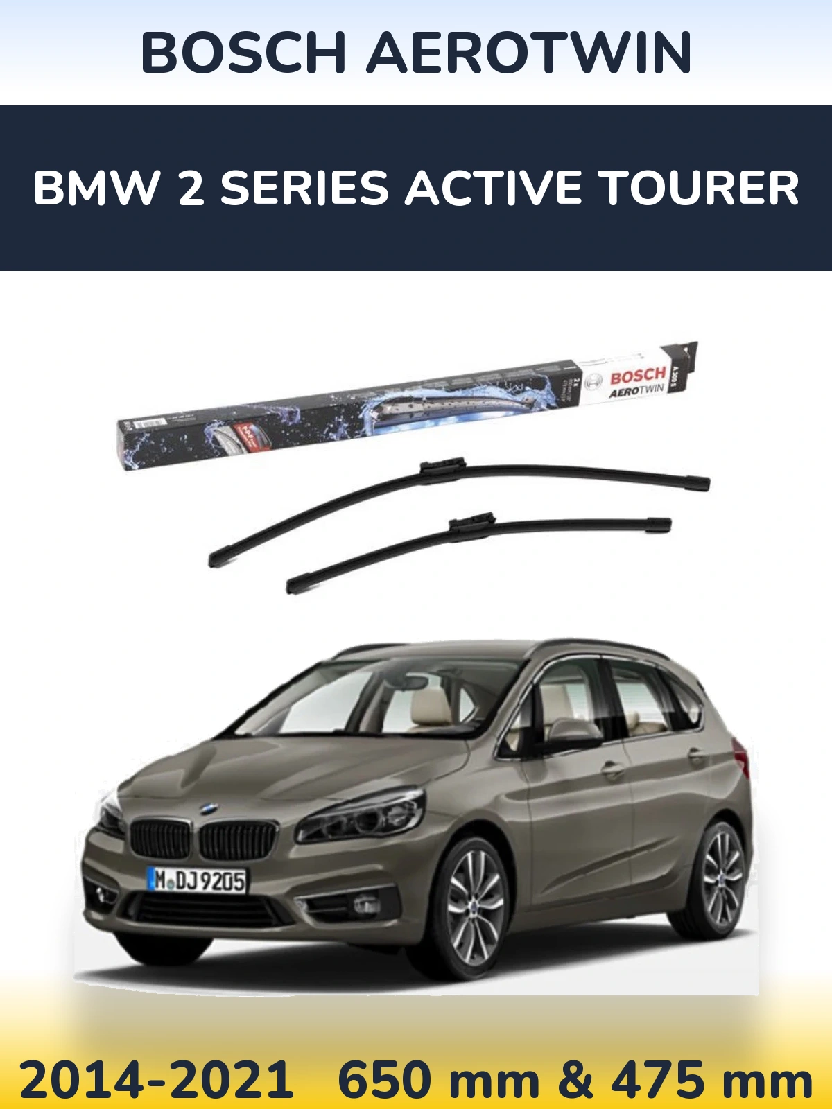 Sada předních stěračů BOSCH AeroTwin 650 a 475 mm pro BMW 2 Series Active Tourer 2014-2021