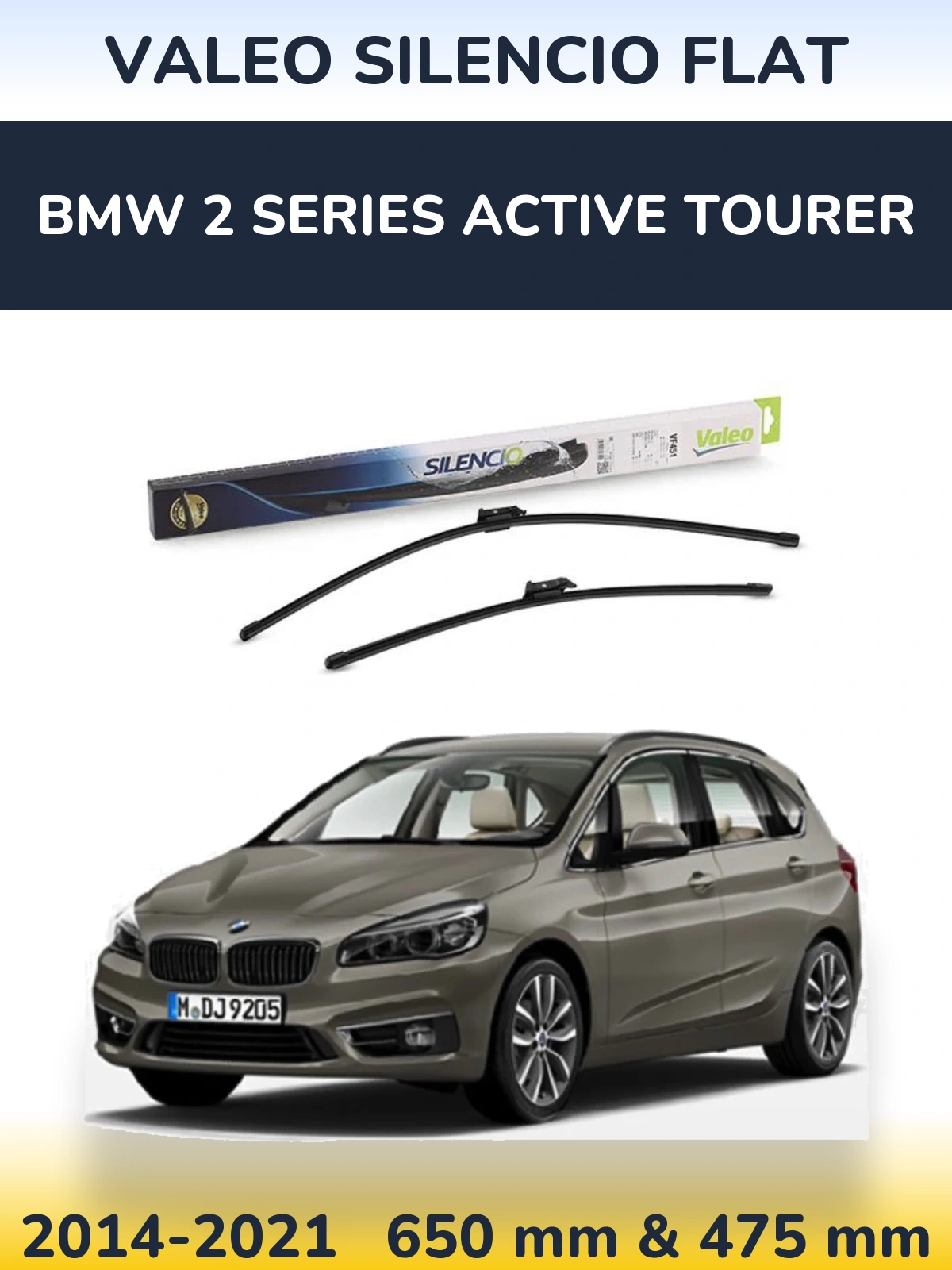 Sada předních stěračů Valeo Silencio Flat 650 a 475 mm pro BMW 2 Series Active Tourer 2014-2021