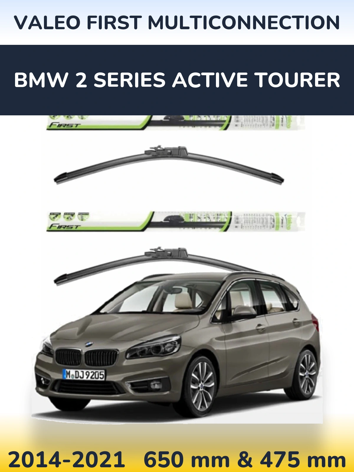 Sada předních stěračů Valeo First MultiConnection 650 a 475 mm pro BMW 2 Series Active Tourer 2014-2021