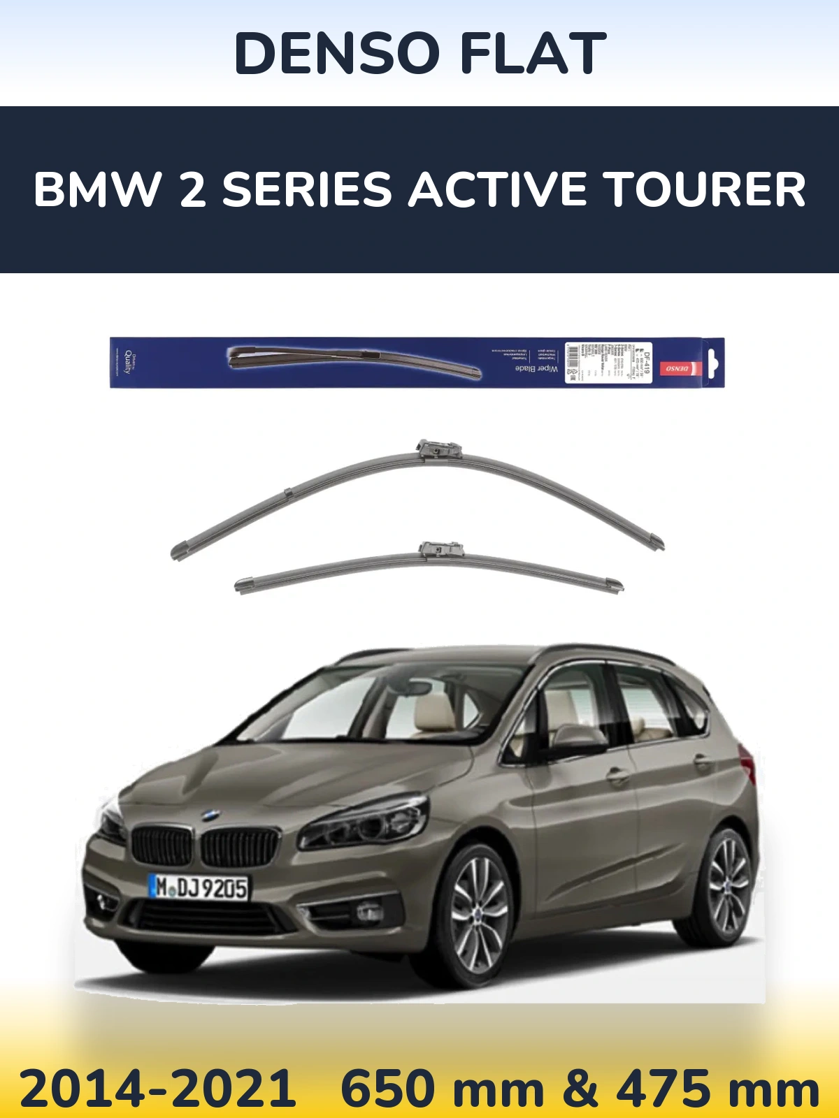 Sada předních stěračů Denso Flat 650 a 475 mm pro BMW 2 Series Active Tourer 2014-2021