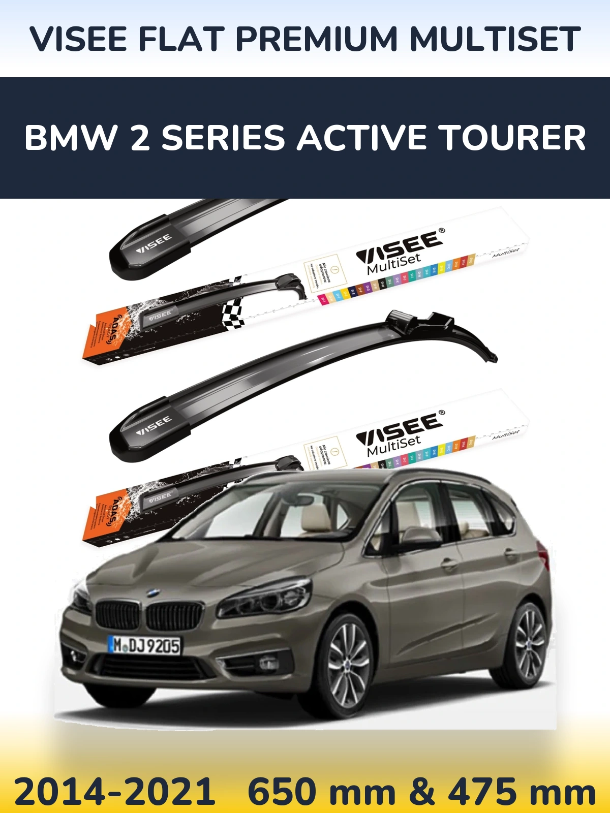Sada předních stěračů VISEE FLAT PREMIUM MultiSet 650 a 475 mm pro BMW 2 Series Active Tourer 2014-2021