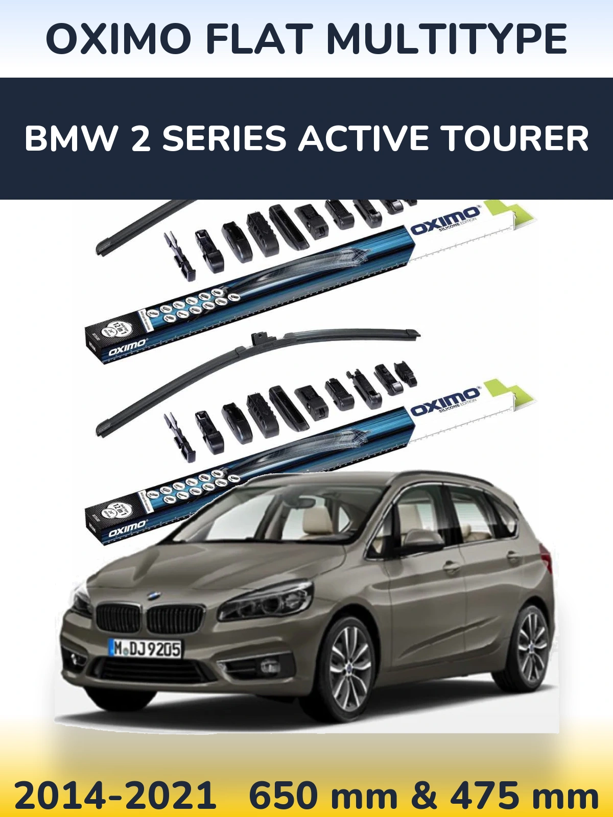 Sada předních stěračů Oximo Flat MultiType 650 a 475 mm pro BMW 2 Series Active Tourer 2014-2021