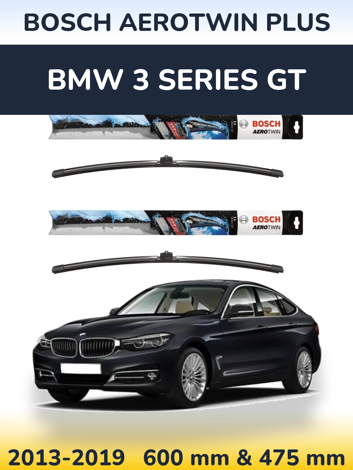 Sada předních stěračů BOSCH AeroTwin Plus 600 a 475 mm pro BMW 3 Series GT 2013-2019