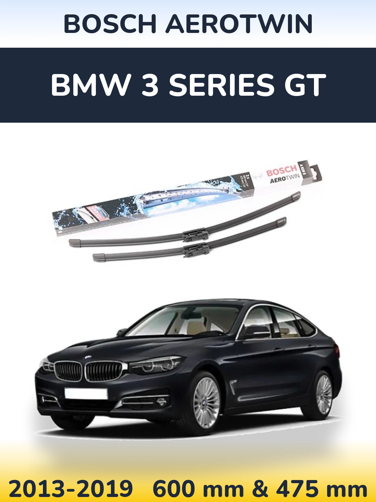 Sada předních stěračů BOSCH AeroTwin 600 a 475 mm pro BMW 3 Series GT 2013-2019