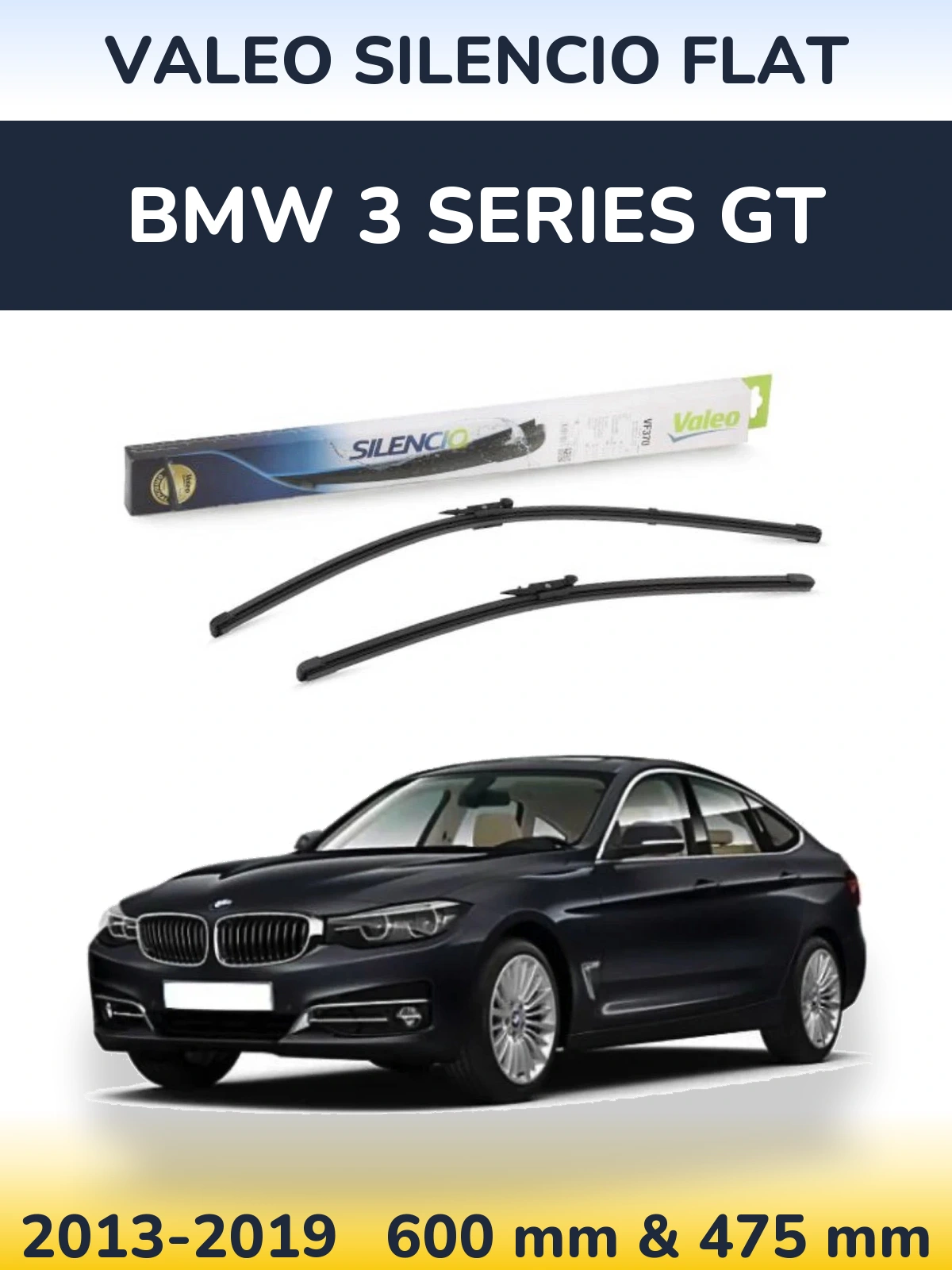 Sada předních stěračů Valeo Silencio Flat 600 a 475 mm pro BMW 3 Series GT 2013-2019