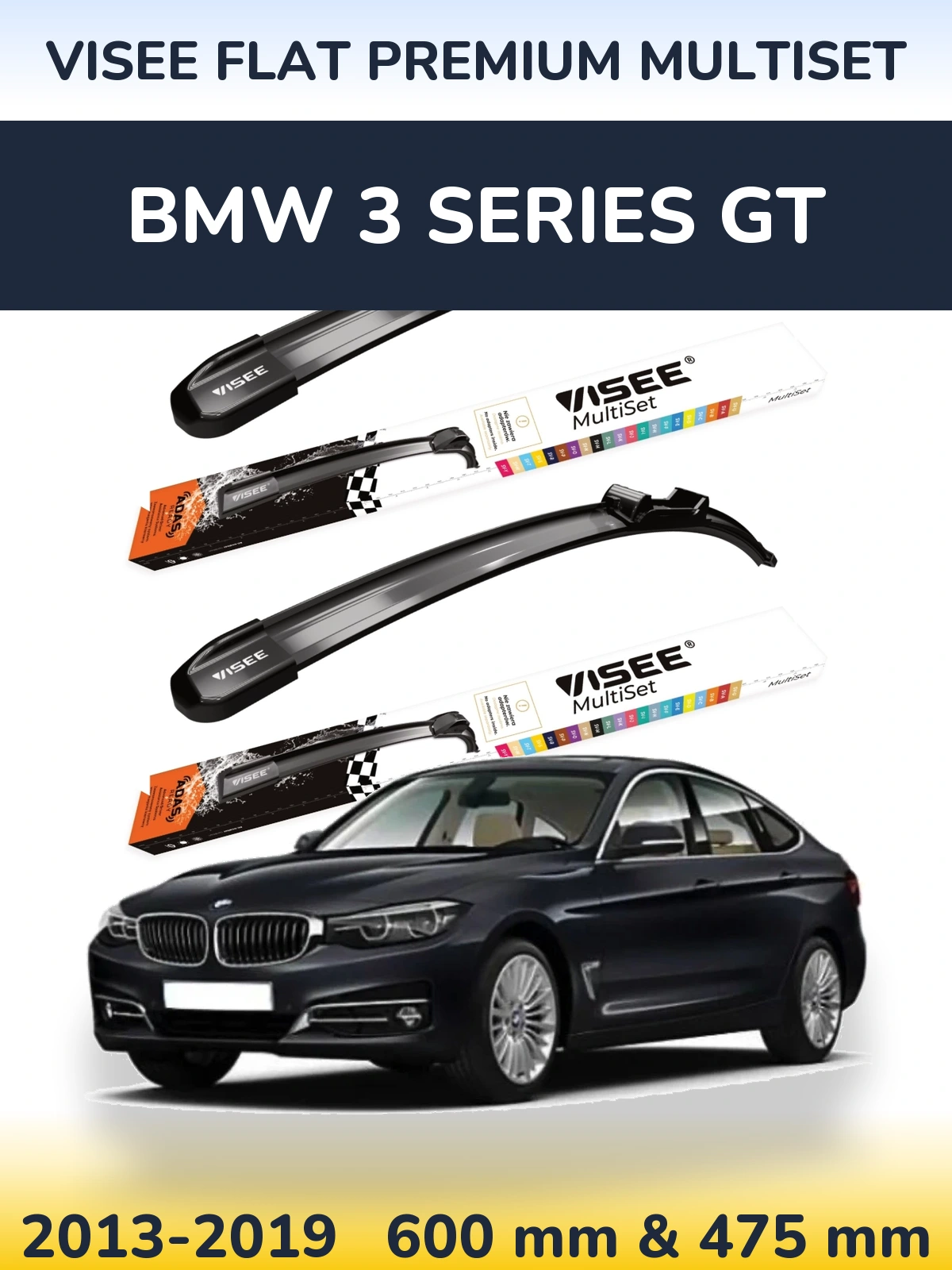 Sada předních stěračů VISEE FLAT PREMIUM MultiSet 600 a 475 mm pro BMW 3 Series GT 2013-2019