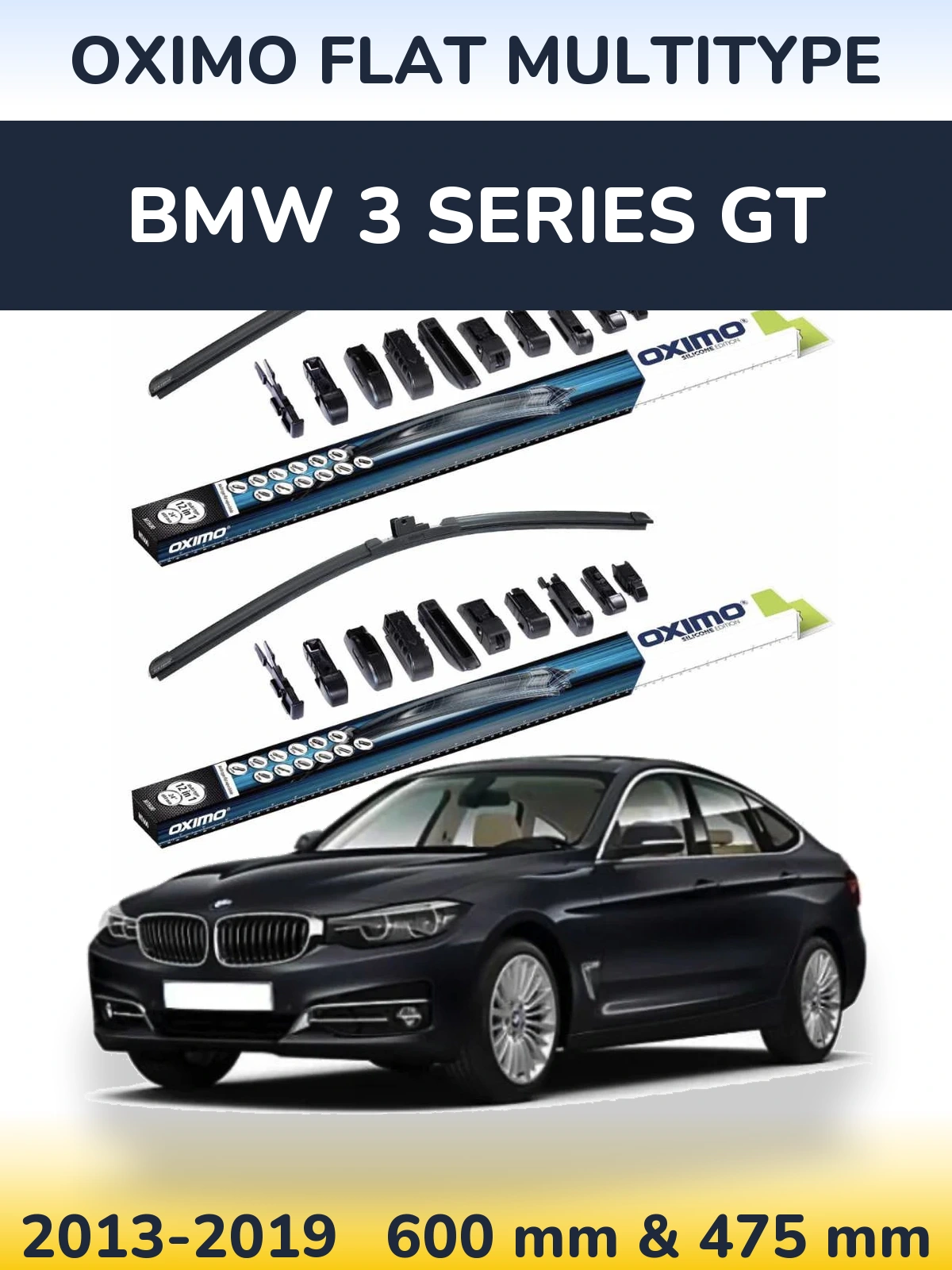 Sada předních stěračů Oximo Flat MultiType 600 a 475 mm pro BMW 3 Series GT 2013-2019
