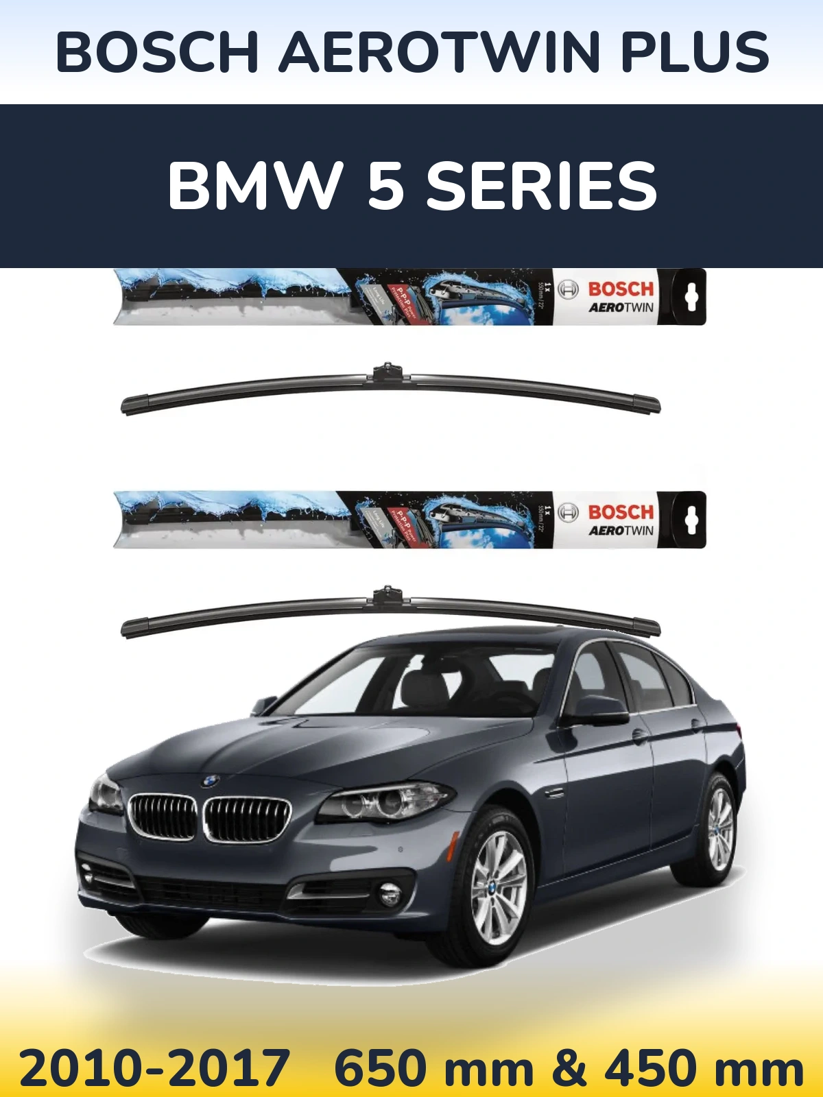 Sada předních stěračů BOSCH AeroTwin Plus 650 a 450 mm pro BMW 5 Series 2010-2017