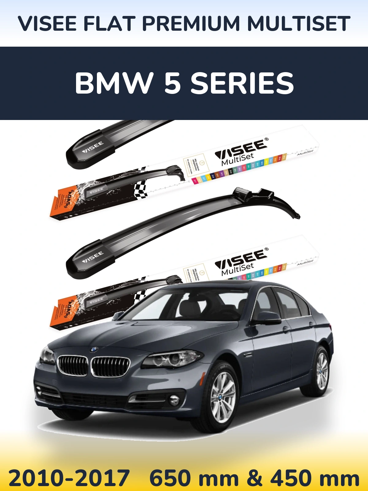Sada předních stěračů VISEE FLAT PREMIUM MultiSet 650 a 450 mm pro BMW 5 Series 2010-2017