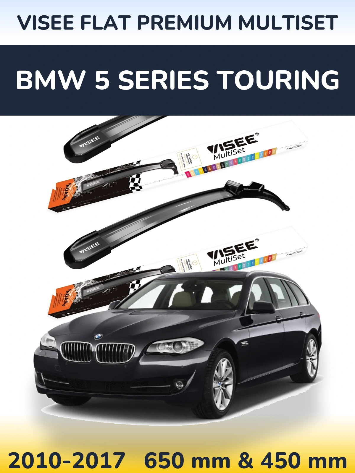 Sada předních stěračů VISEE FLAT PREMIUM MultiSet 650 a 450 mm pro BMW 5 Series Touring 2010-2017