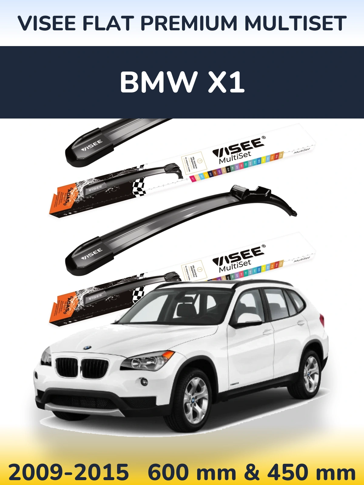 Sada předních stěračů VISEE FLAT PREMIUM MultiSet 600 a 450 mm pro BMW X1 2009-2015