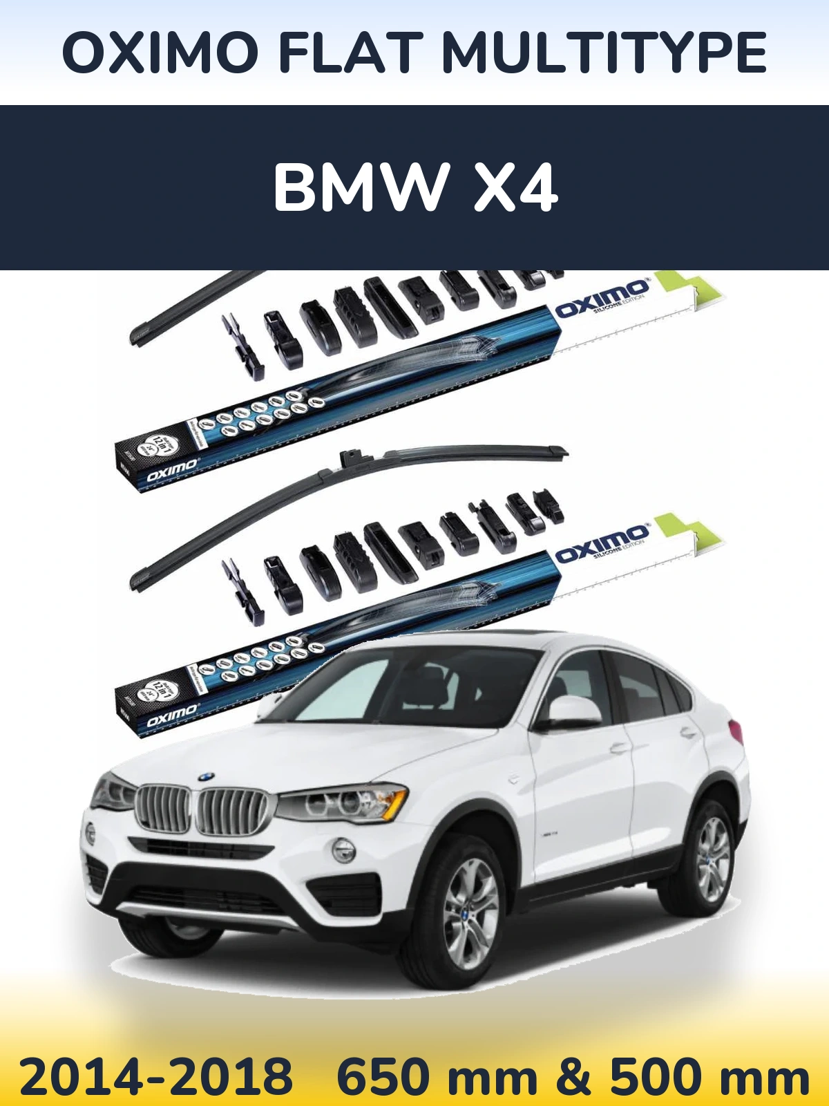 Sada předních stěračů Oximo Flat MultiType 650 a 500 mm pro BMW X4 2014-2018