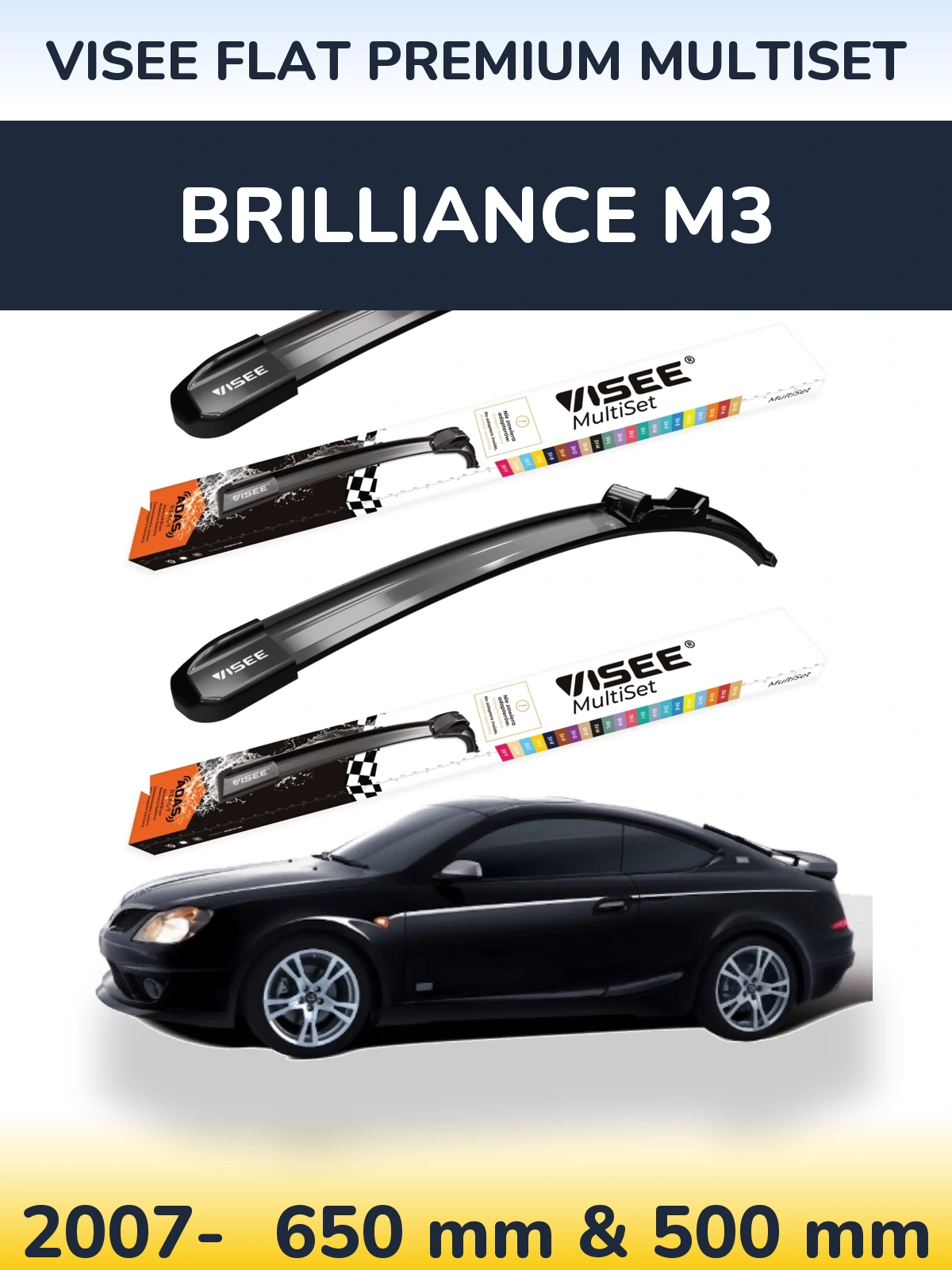 Sada předních stěračů VISEE FLAT PREMIUM MultiSet 650 a 500 mm pro Brilliance M3 2007-2026