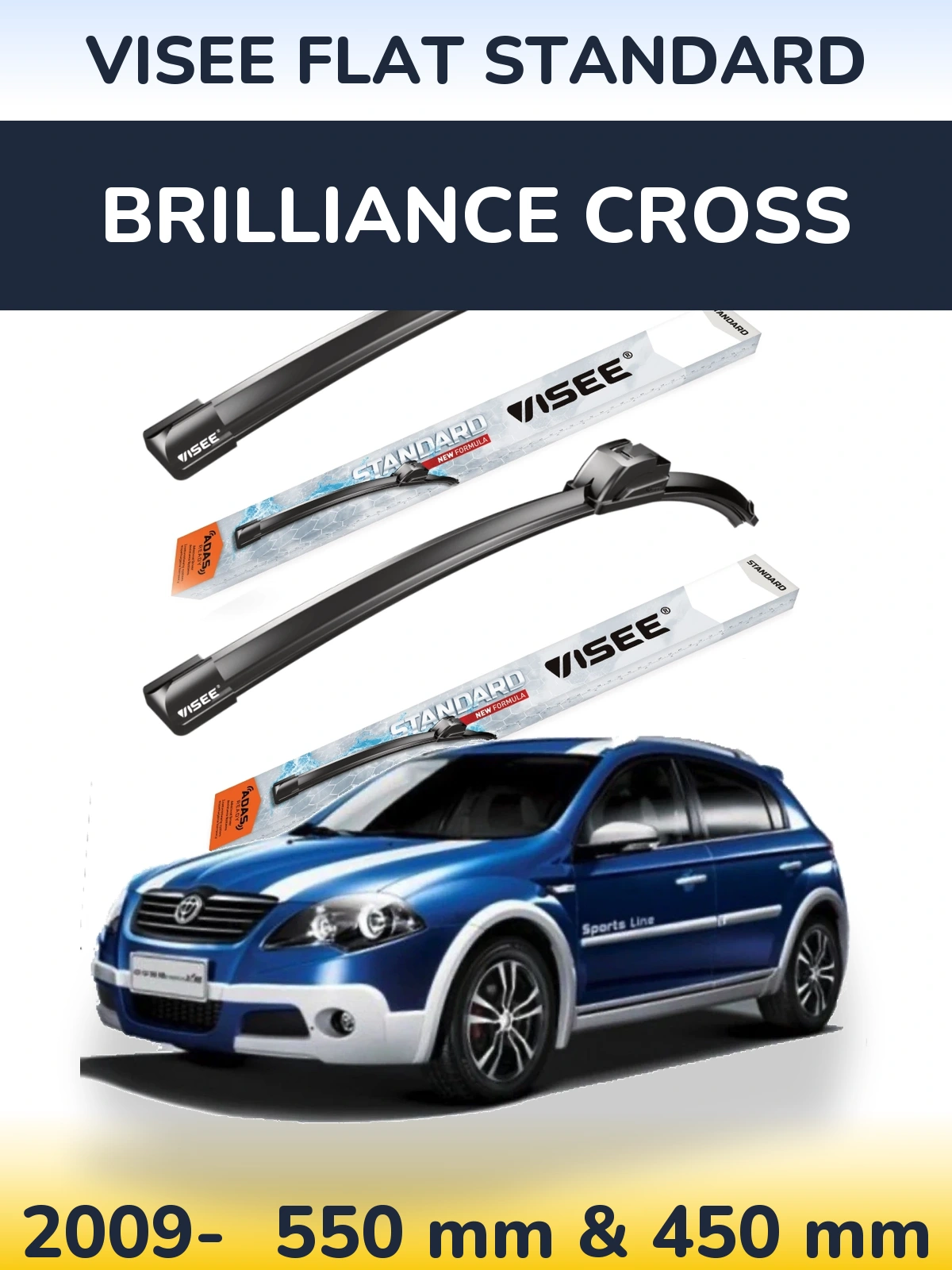 Sada předních stěračů VISEE FLAT STANDARD 550 a 450 mm pro Brilliance Cross 2009-2026