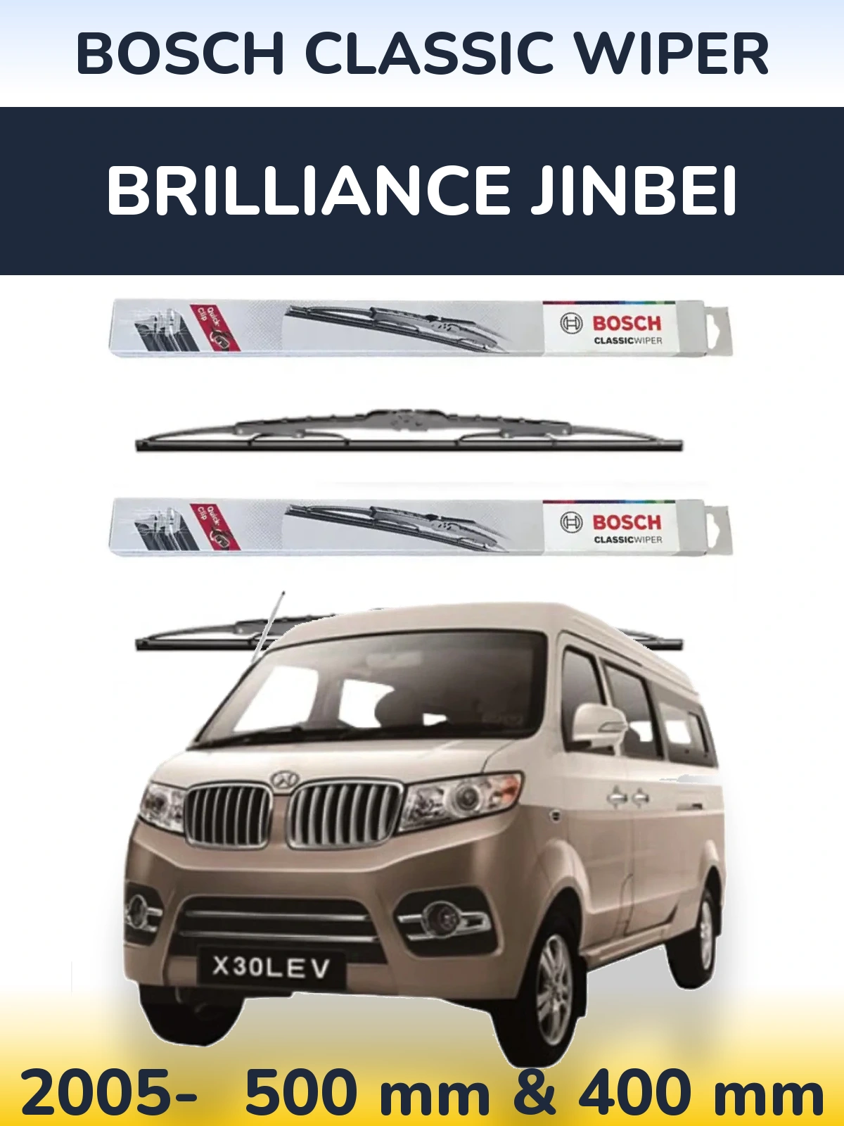 Sada předních stěračů BOSCH Classic Wiper 500 a 400 mm pro Brilliance Jinbei 2005-2026