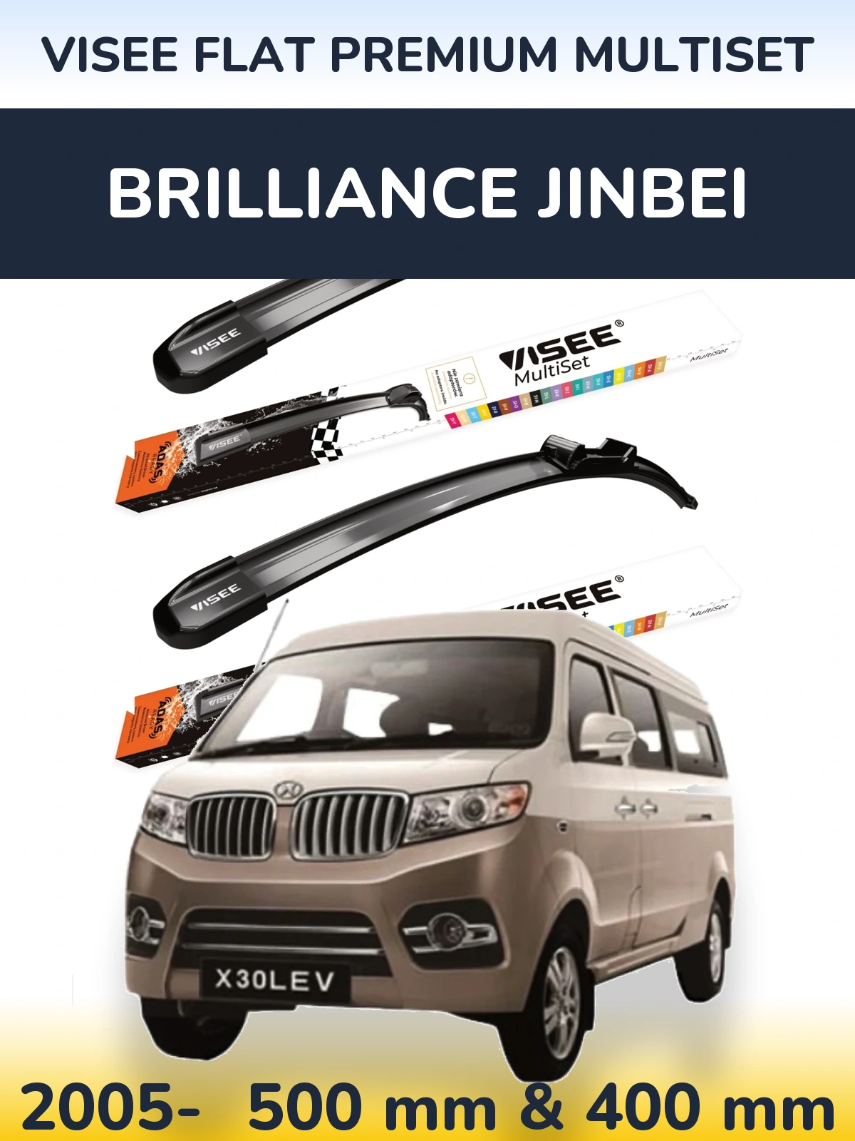 Sada předních stěračů VISEE FLAT PREMIUM MultiSet 500 a 400 mm pro Brilliance Jinbei 2005-2026