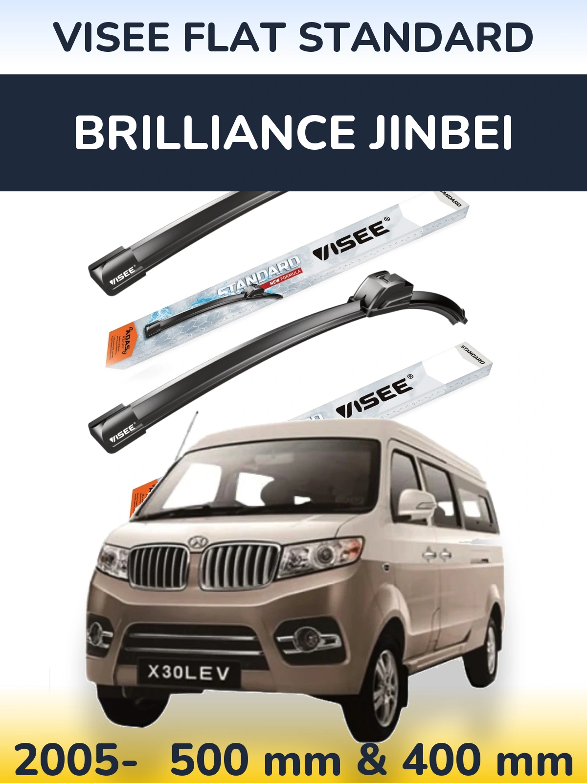Sada předních stěračů VISEE FLAT STANDARD 500 a 400 mm pro Brilliance Jinbei 2005-2026
