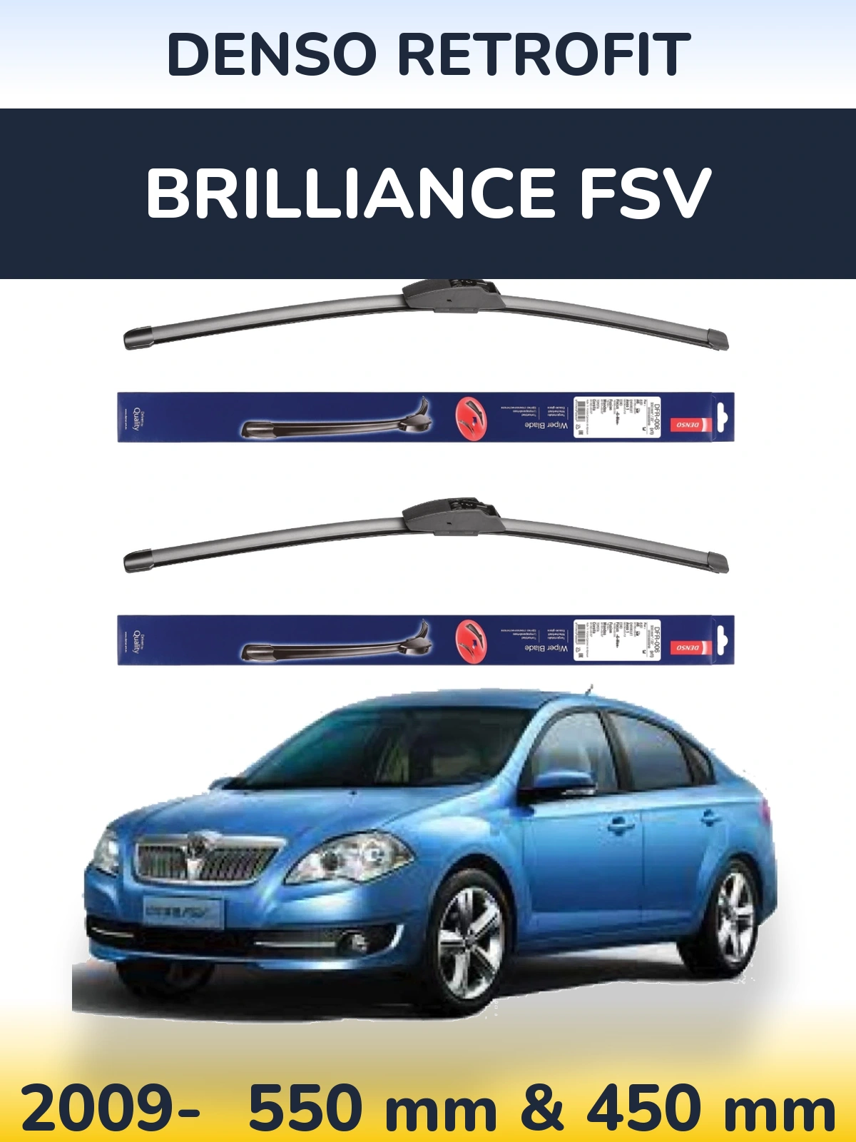 Sada předních stěračů Denso Retrofit 550 a 450 mm pro Brilliance FSV 2009-2026