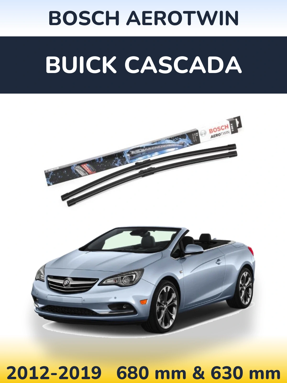 Sada předních stěračů BOSCH AeroTwin 675 a 625 mm pro Buick Cascada 2012-2019