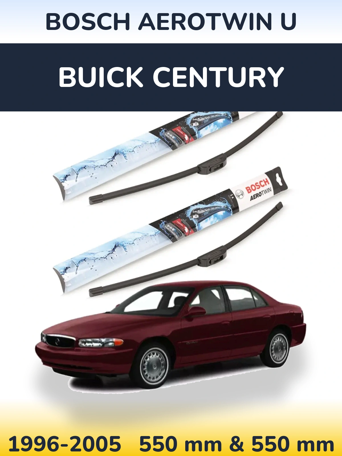 Sada předních stěračů BOSCH AeroTwin U 550 a 550 mm pro Buick Century 1996-2005