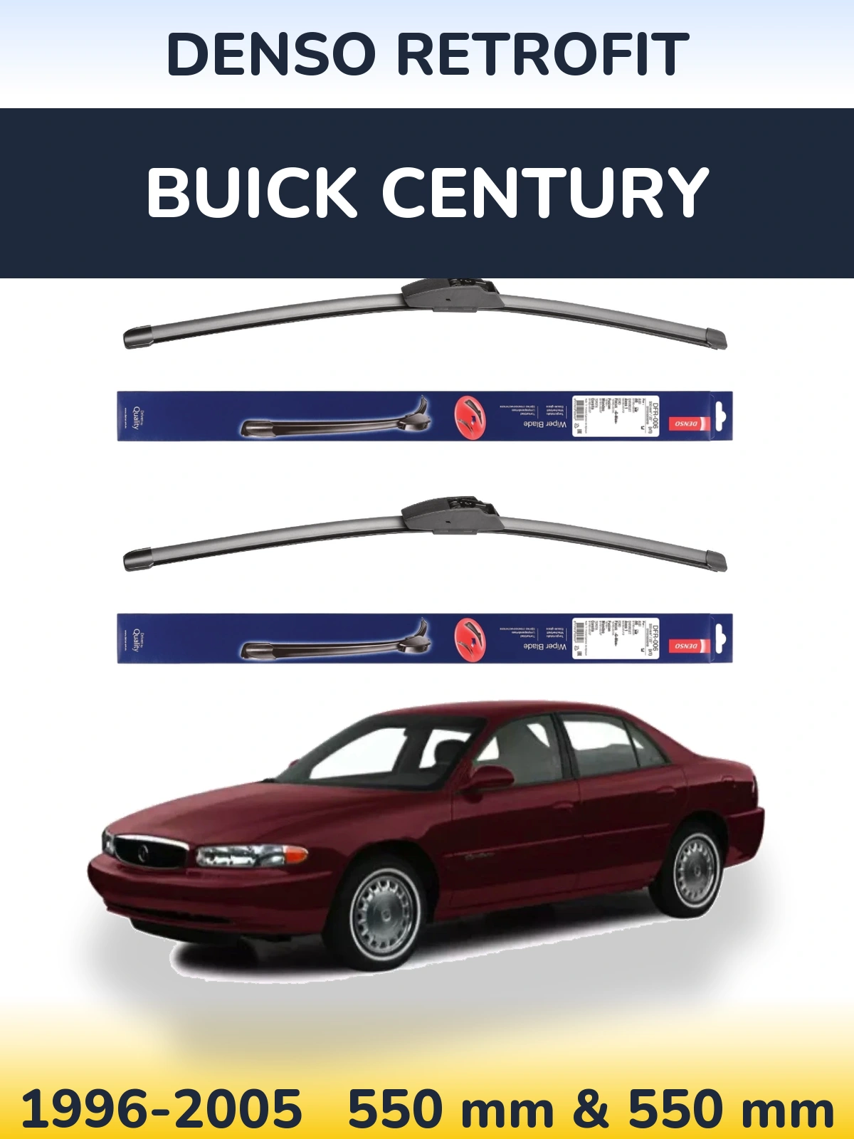 Sada předních stěračů Denso Retrofit 550 a 550 mm pro Buick Century 1996-2005