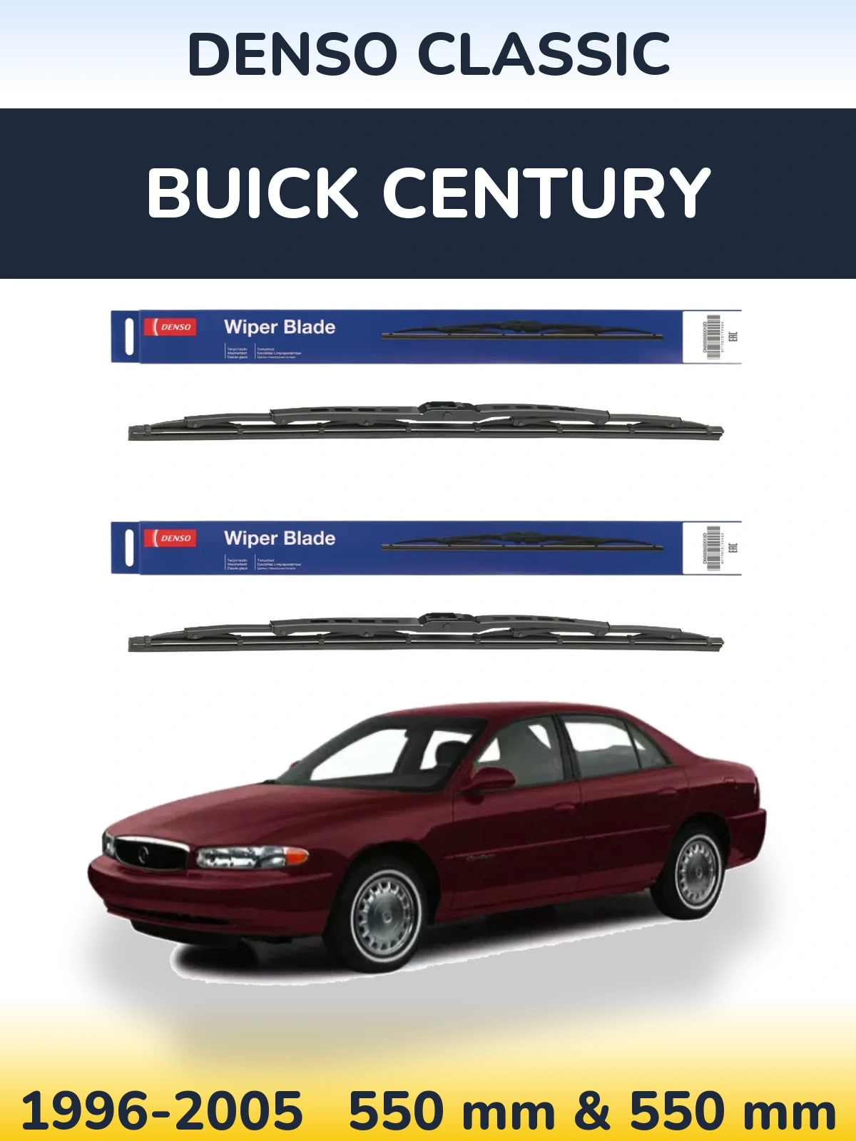 Sada předních stěračů Denso Classic 550 a 550 mm pro Buick Century 1996-2005