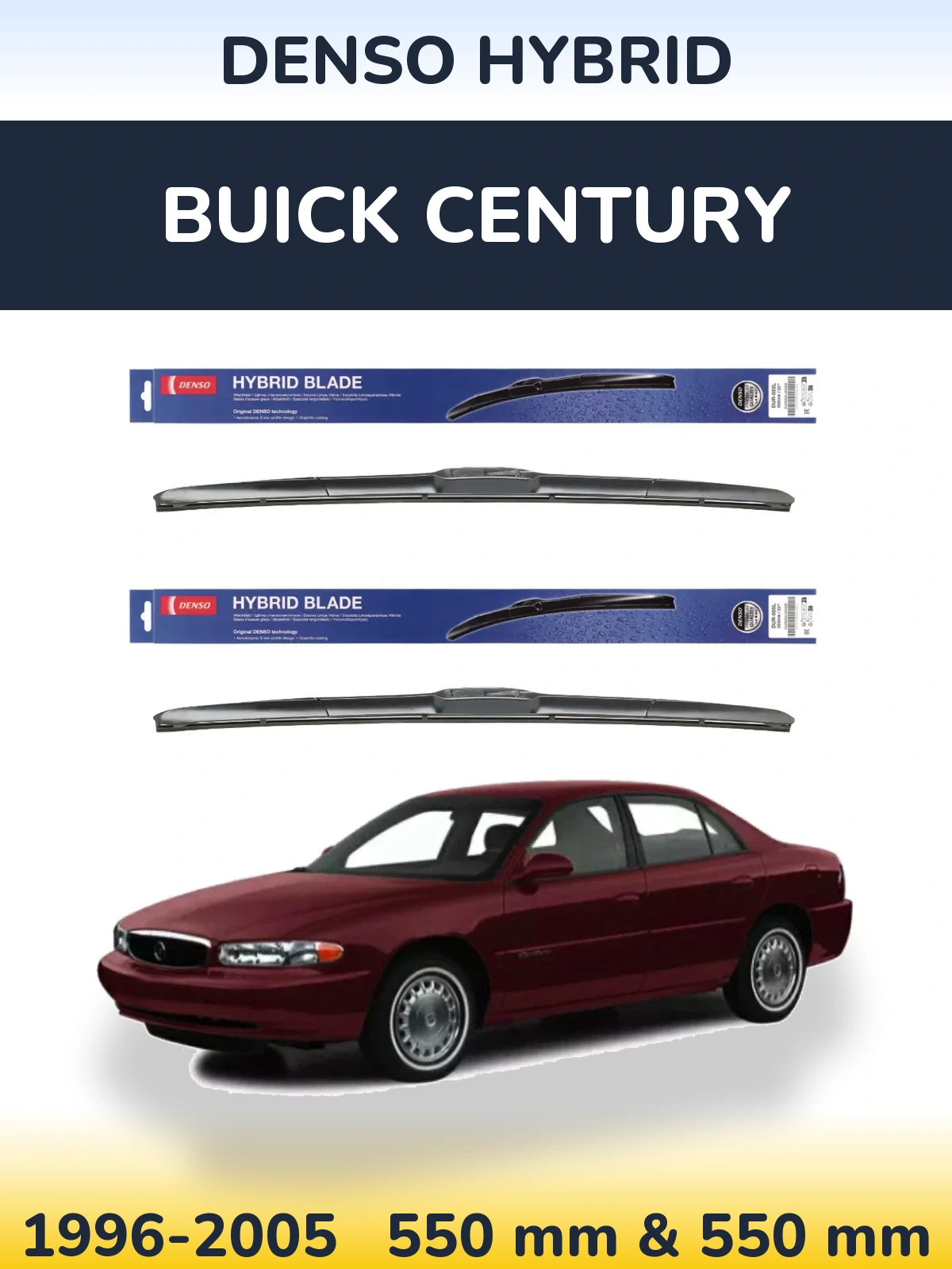Sada předních stěračů Denso Hybrid 550 a 550 mm pro Buick Century 1996-2005