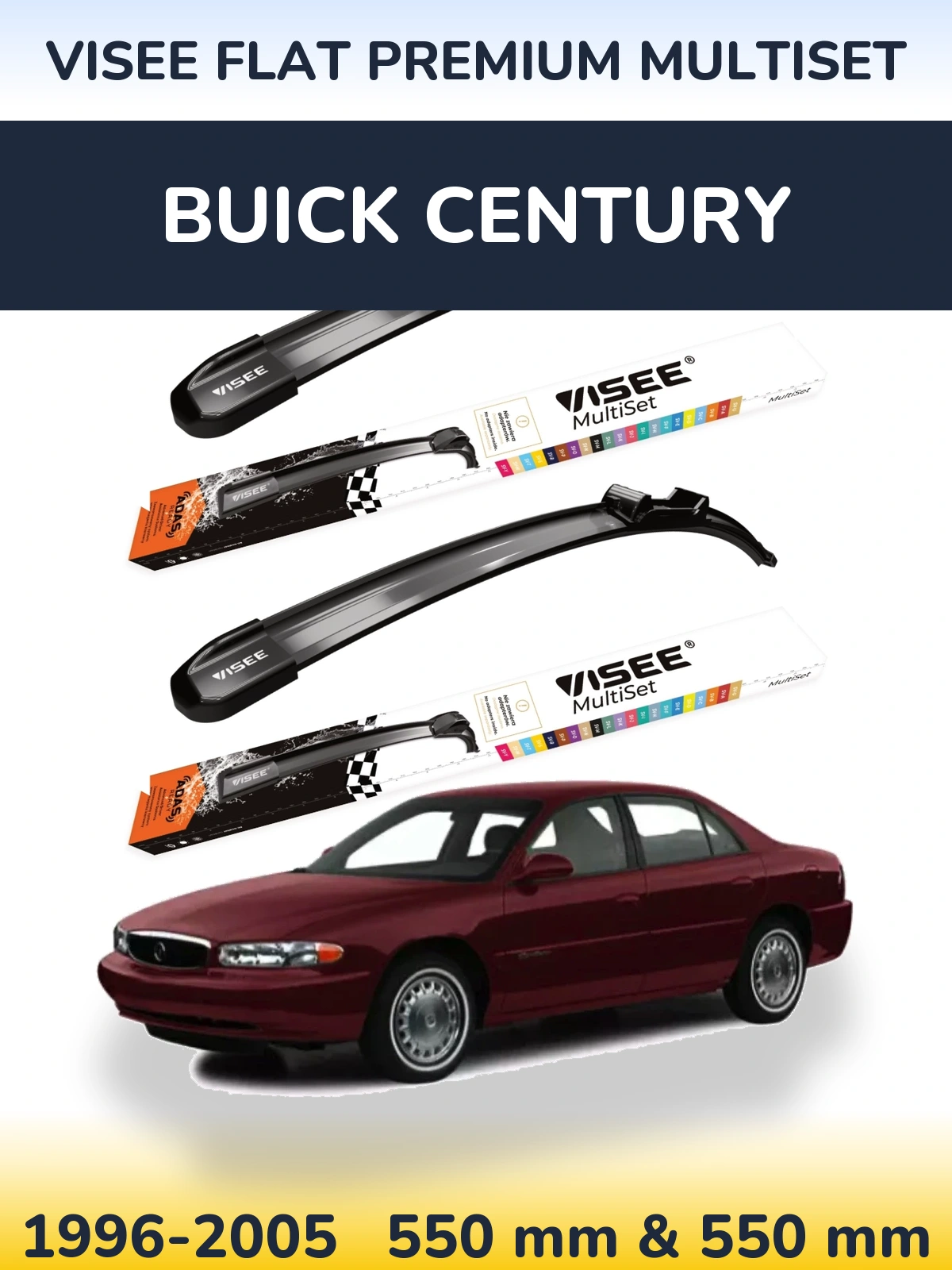 Sada předních stěračů VISEE FLAT PREMIUM MultiSet 550 a 550 mm pro Buick Century 1996-2005