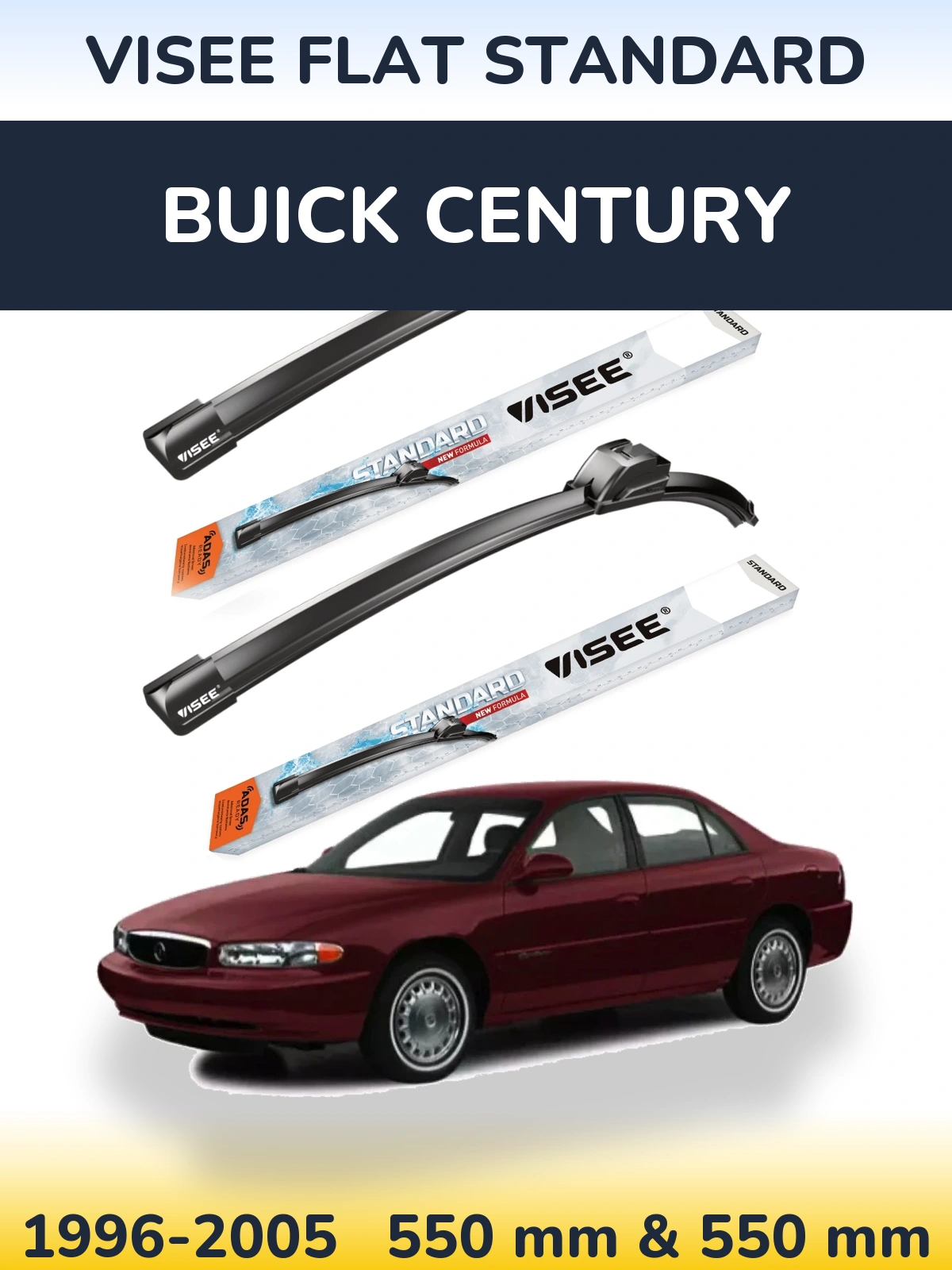 Sada předních stěračů VISEE FLAT STANDARD 550 a 550 mm pro Buick Century 1996-2005