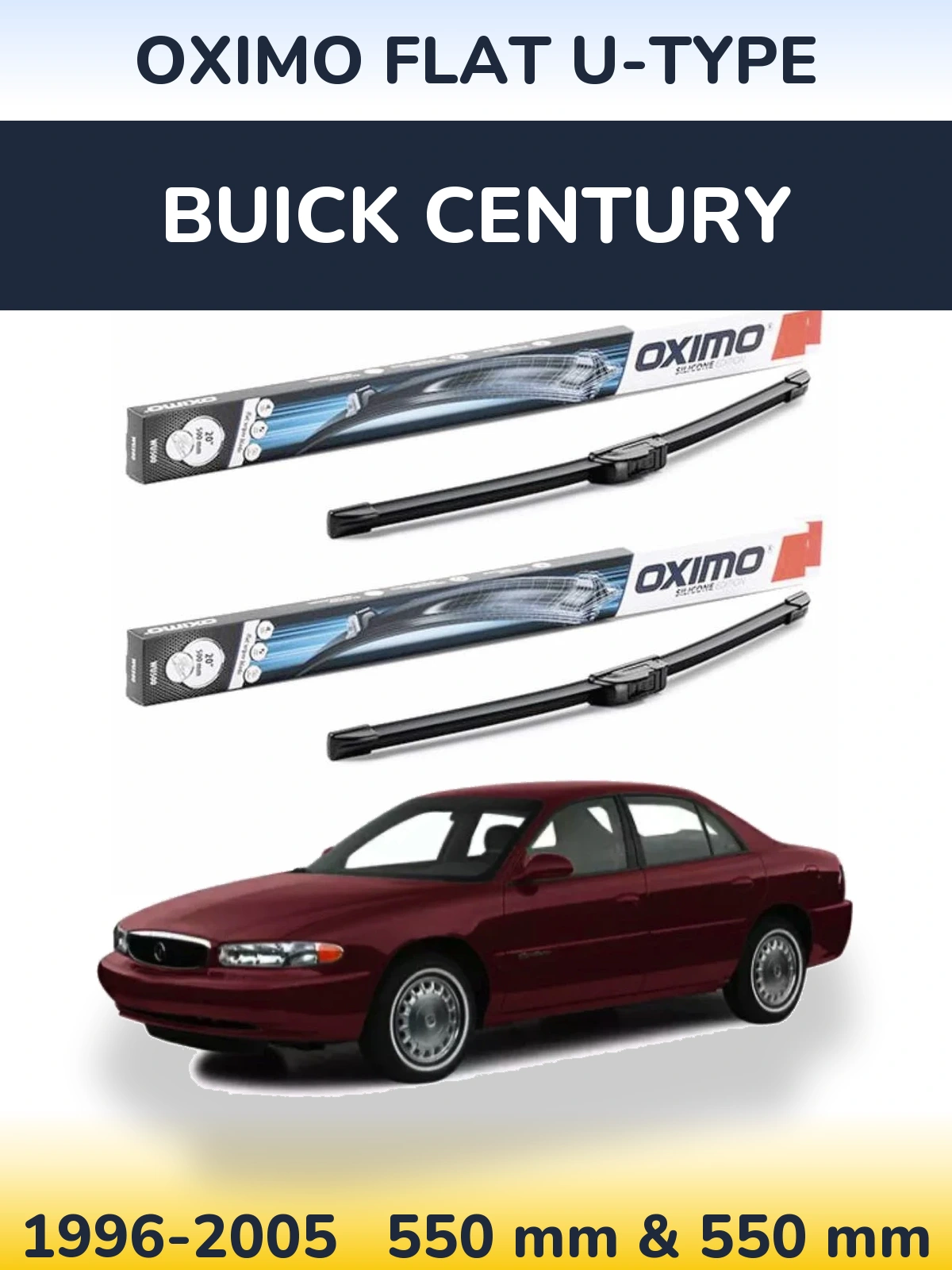 Sada předních stěračů Oximo Flat U-type 550 a 550 mm pro Buick Century 1996-2005
