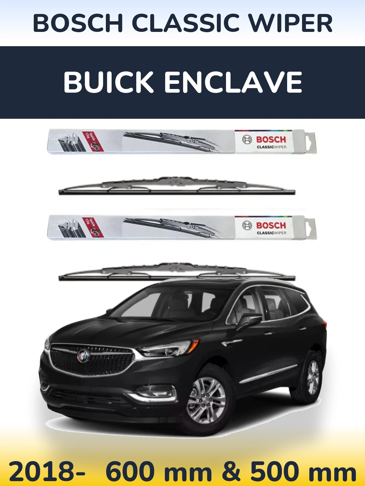 Sada předních stěračů BOSCH Classic Wiper 600 a 500 mm pro Buick Enclave 2018-2026