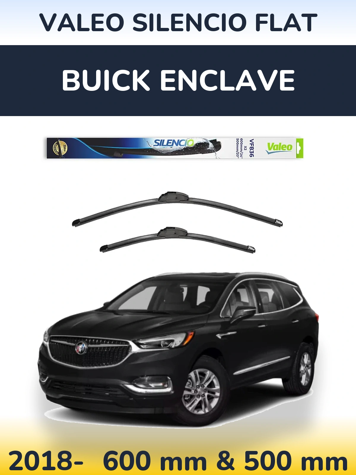 Sada předních stěračů Valeo Silencio Flat 600 a 500 mm pro Buick Enclave 2018-2026