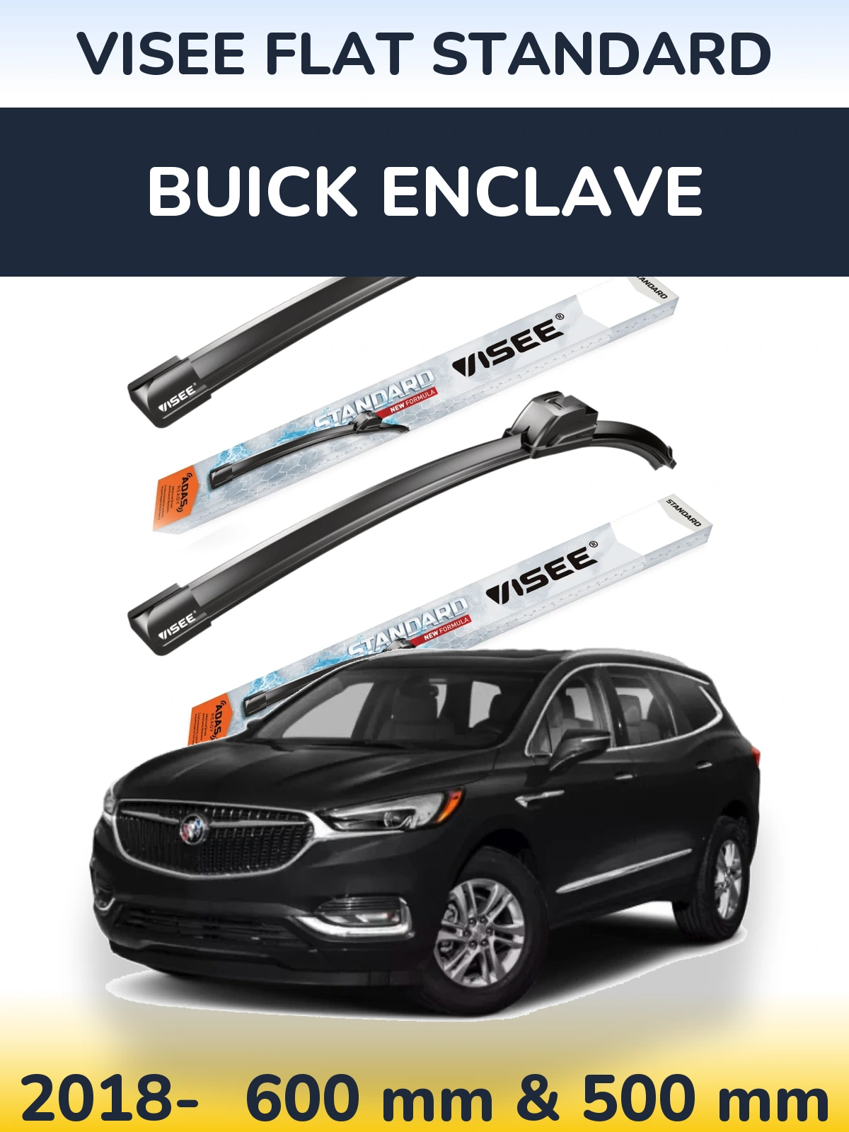 Sada předních stěračů VISEE FLAT STANDARD 600 a 500 mm pro Buick Enclave 2018-2026