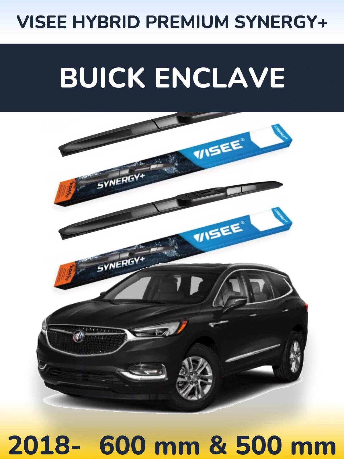 Sada předních stěračů VISEE HYBRID PREMIUM SYNERGY+ 600 a 500 mm pro Buick Enclave 2018-2026