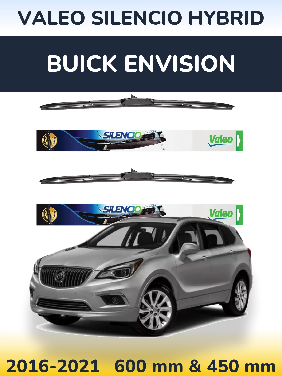 Sada předních stěračů Valeo Silencio Hybrid 600 a 450 mm pro Buick Envision 2016-2021