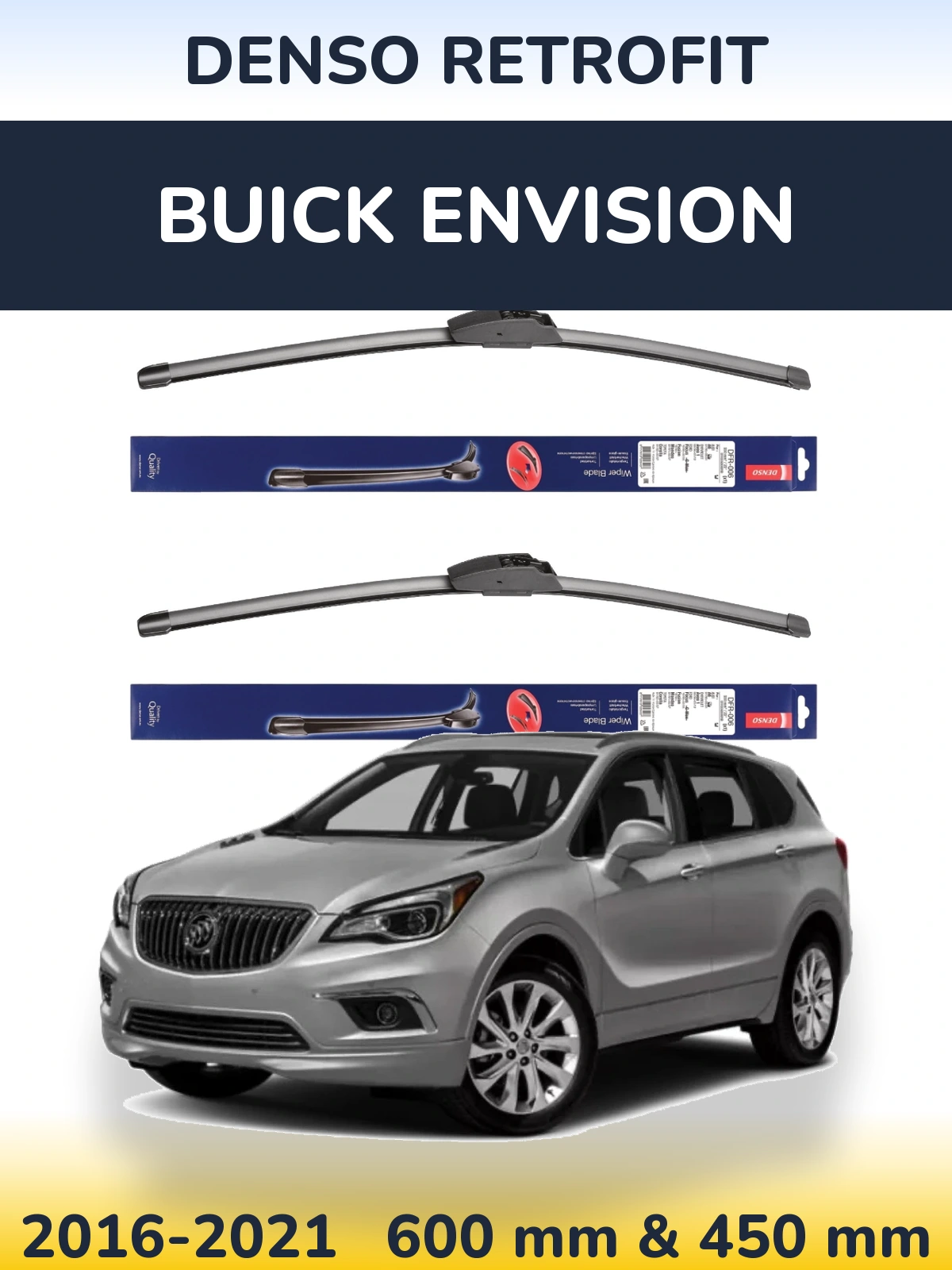 Sada předních stěračů Denso Retrofit 600 a 450 mm pro Buick Envision 2016-2021