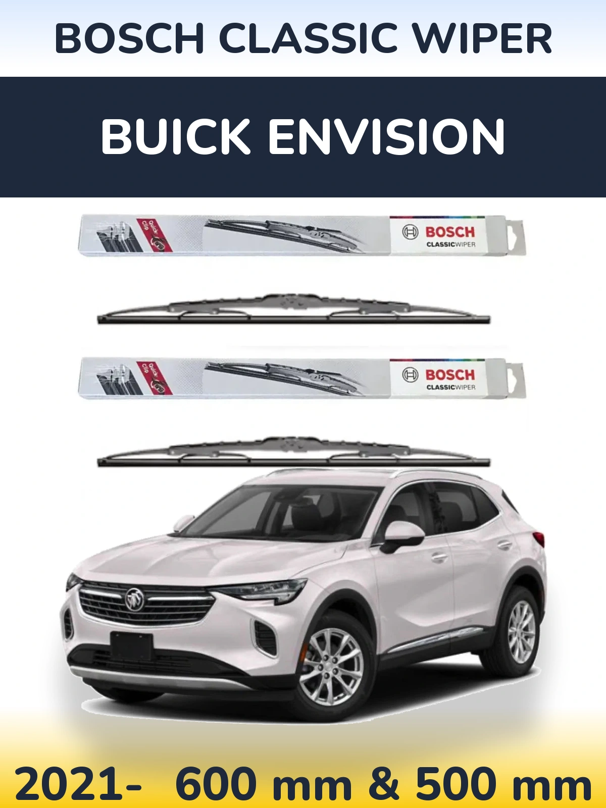 Sada předních stěračů BOSCH Classic Wiper 600 a 500 mm pro Buick Envision 2021-2026