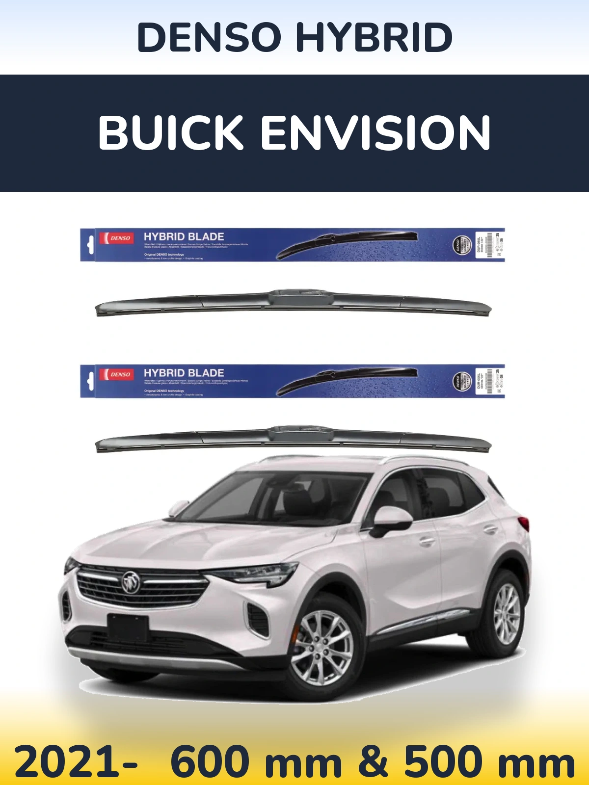 Sada předních stěračů Denso Hybrid 600 a 500 mm pro Buick Envision 2021-2026