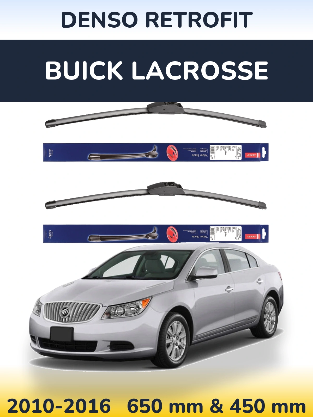 Sada předních stěračů Denso Retrofit 650 a 450 mm pro Buick LaCrosse 2010-2016