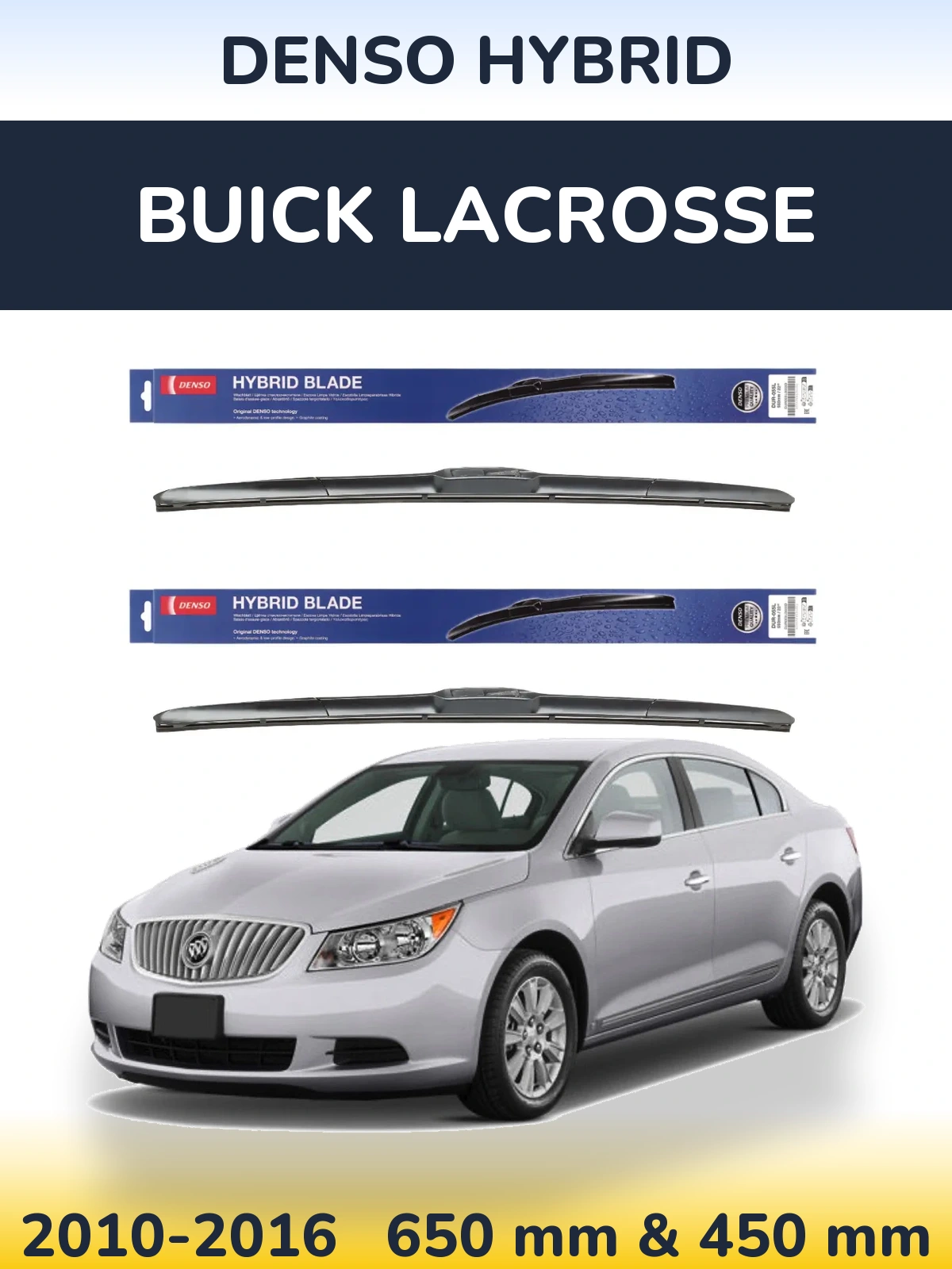 Sada předních stěračů Denso Hybrid 650 a 450 mm pro Buick LaCrosse 2010-2016