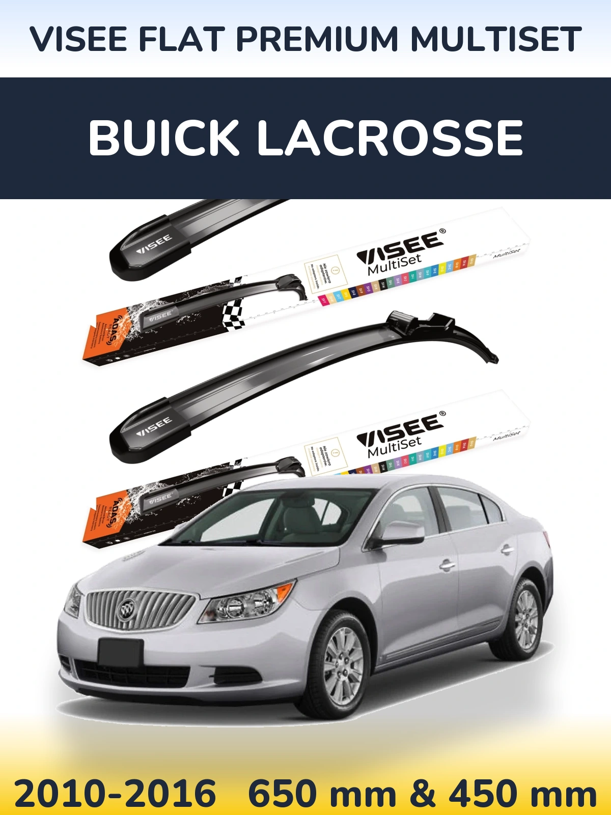 Sada předních stěračů VISEE FLAT PREMIUM MultiSet 650 a 450 mm pro Buick LaCrosse 2010-2016
